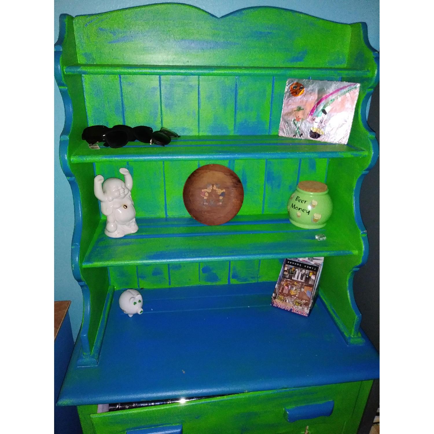 Vintage Farmhouse Sea Foam Green Farm Cabinet - image-6
