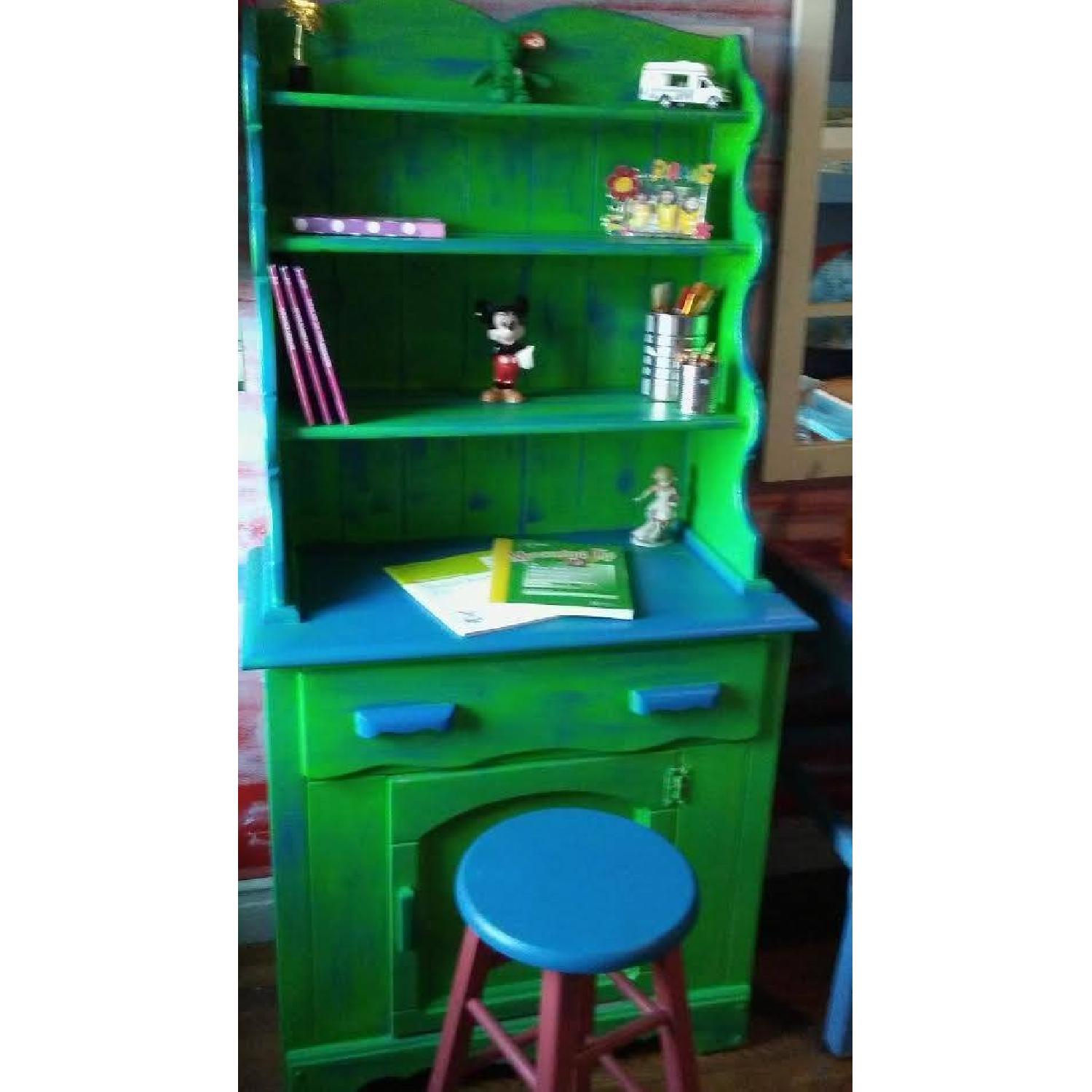 Vintage Farmhouse Sea Foam Green Farm Cabinet - image-8