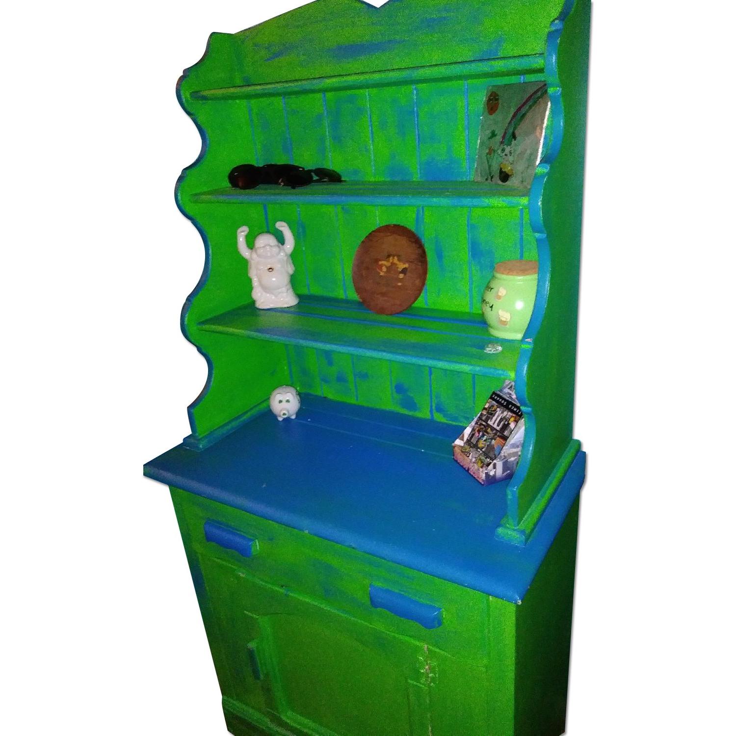 Vintage Farmhouse Sea Foam Green Farm Cabinet - image-0