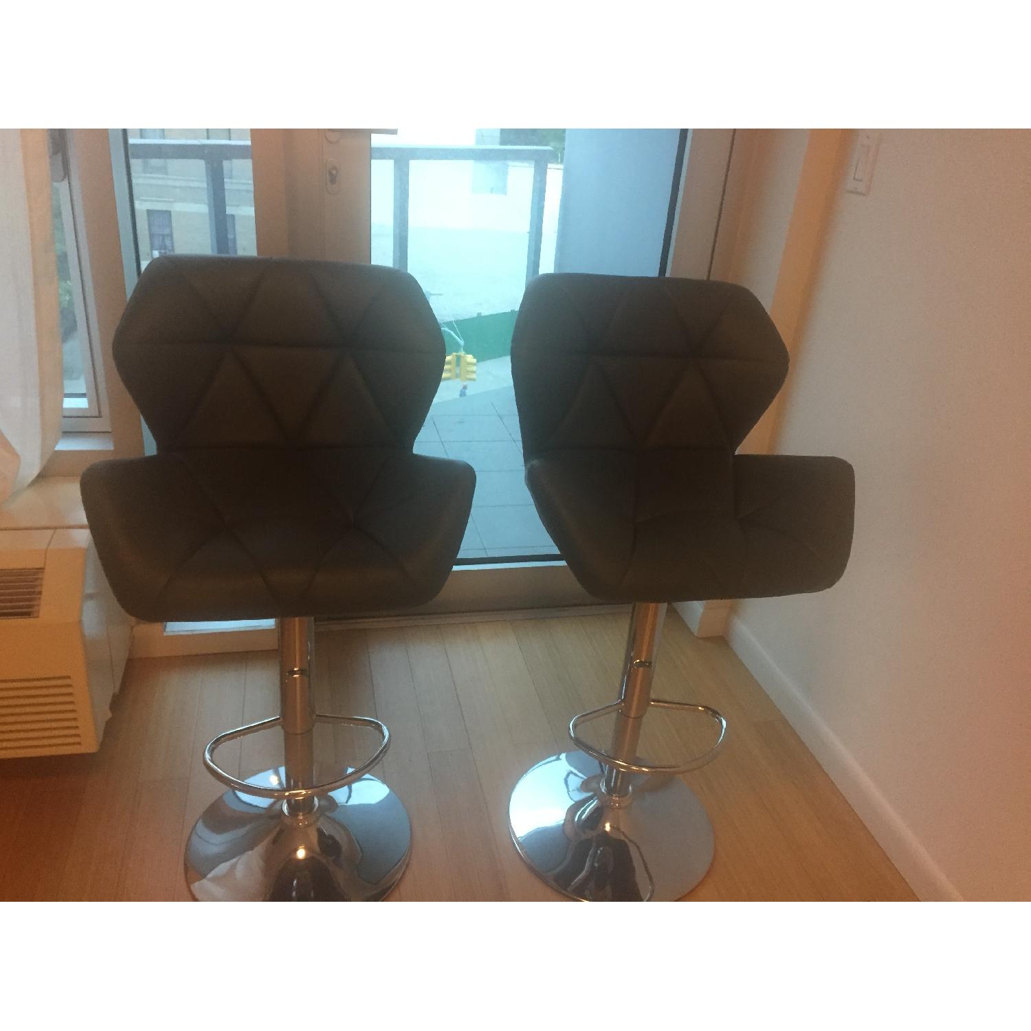 Adjustable Gray Leather Bar Stool - image-1