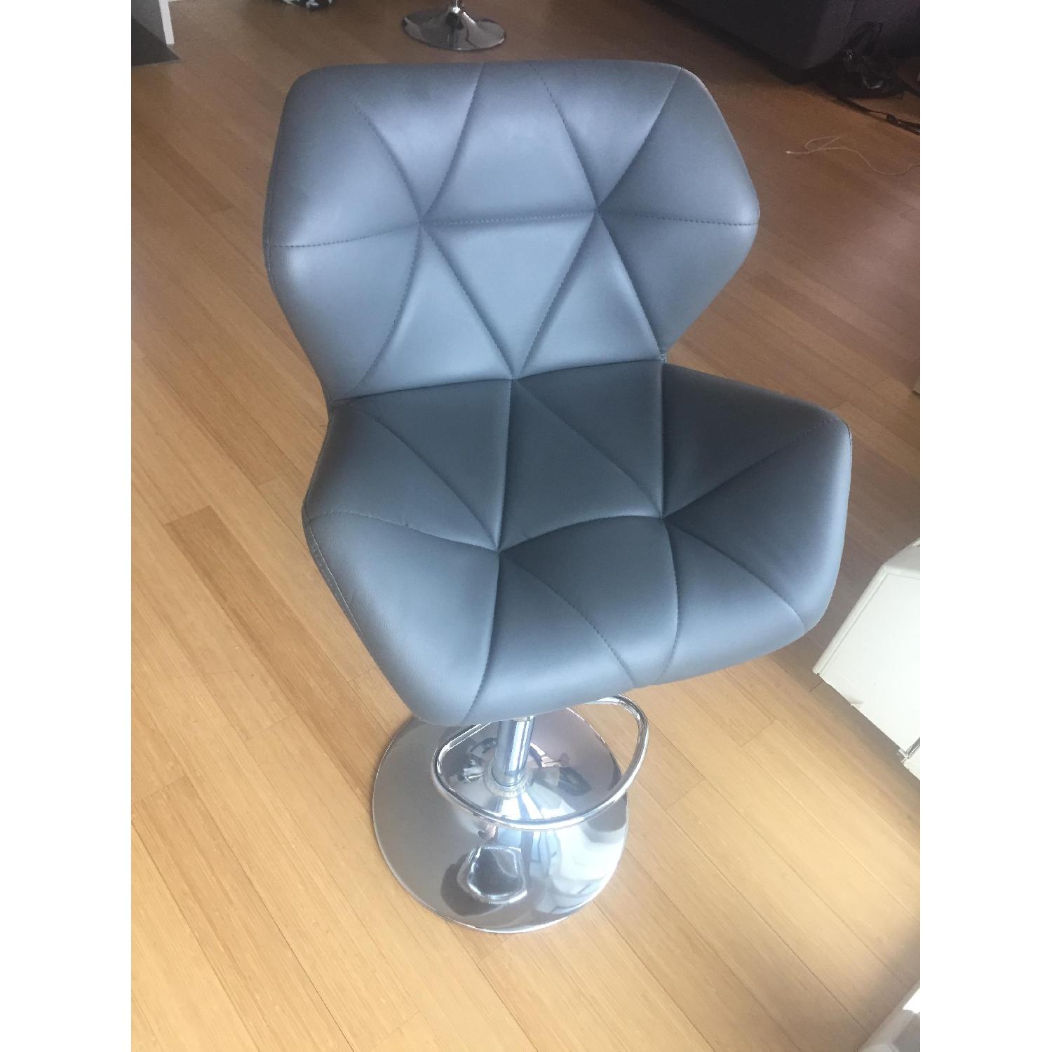 Adjustable Gray Leather Bar Stool - image-2