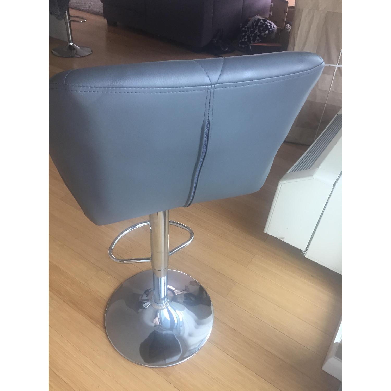 Adjustable Gray Leather Bar Stool - image-3