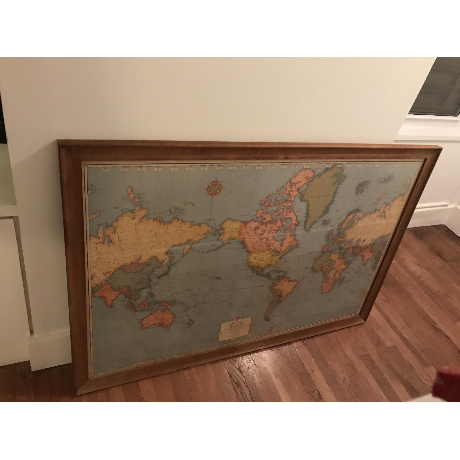 Antique World Map in Wood & Glass Frame - image-1