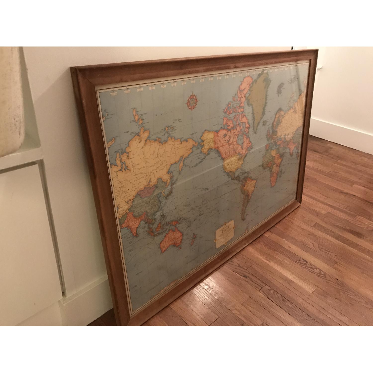 Antique World Map in Wood & Glass Frame - image-2