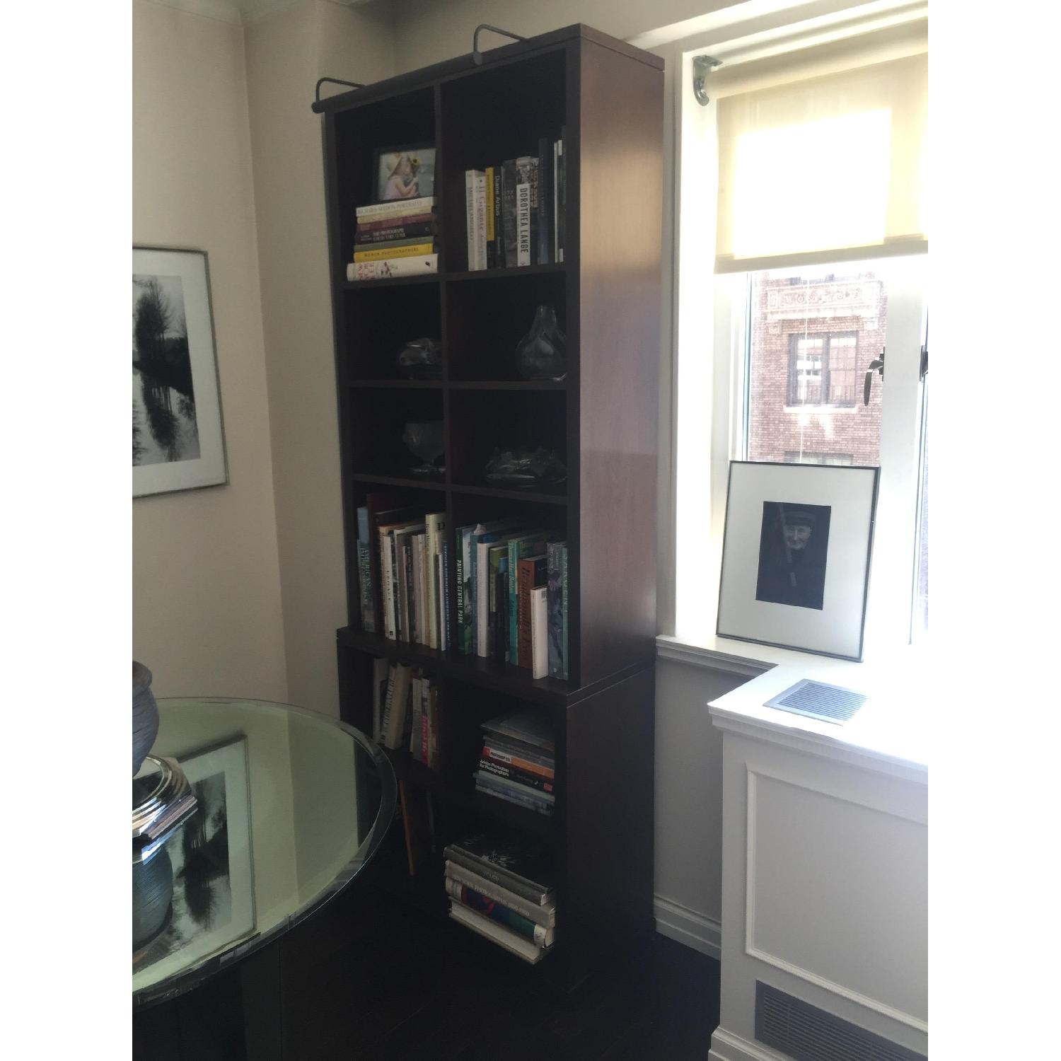Custom Made Walnut Bookcases In Wenge Stain w/ Library Lights - image-1