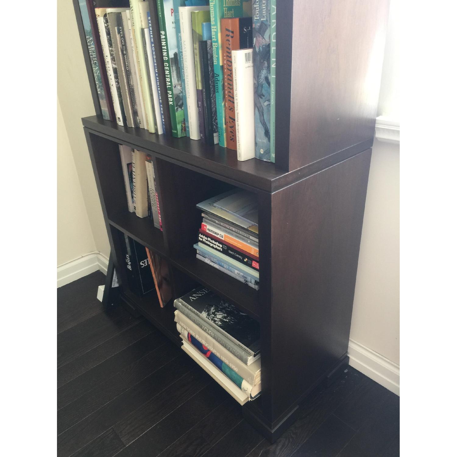 Custom Made Walnut Bookcases In Wenge Stain w/ Library Lights - image-2