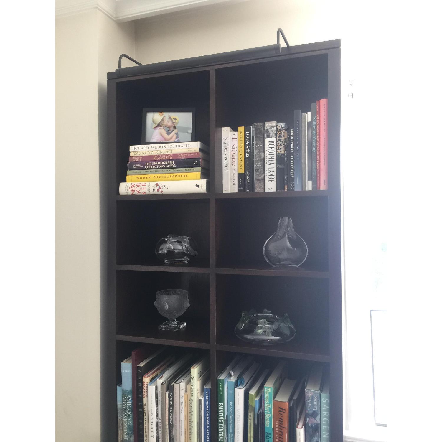 Custom Made Walnut Bookcases In Wenge Stain w/ Library Lights - image-3