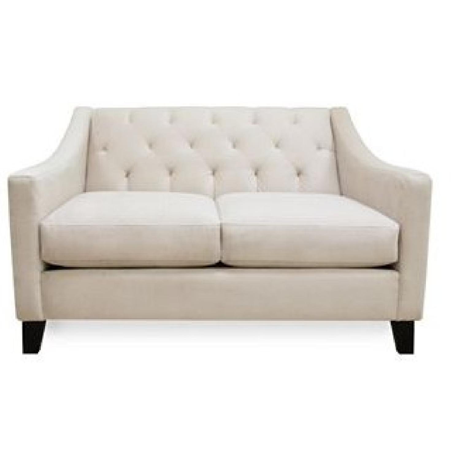 Macy's Chloe Ivory Velvet Tufted Loveseat AptDeco