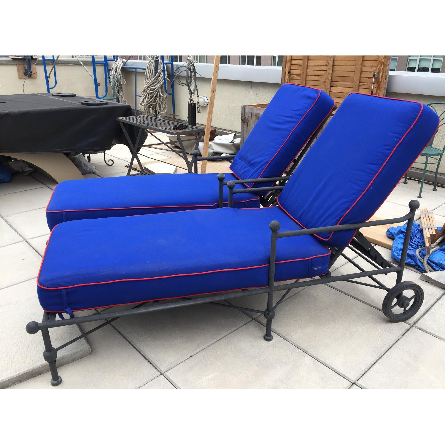 Woodard Furniture Outdoor Cast Aluminum Chaise Lounges w/ Cushions - image-4