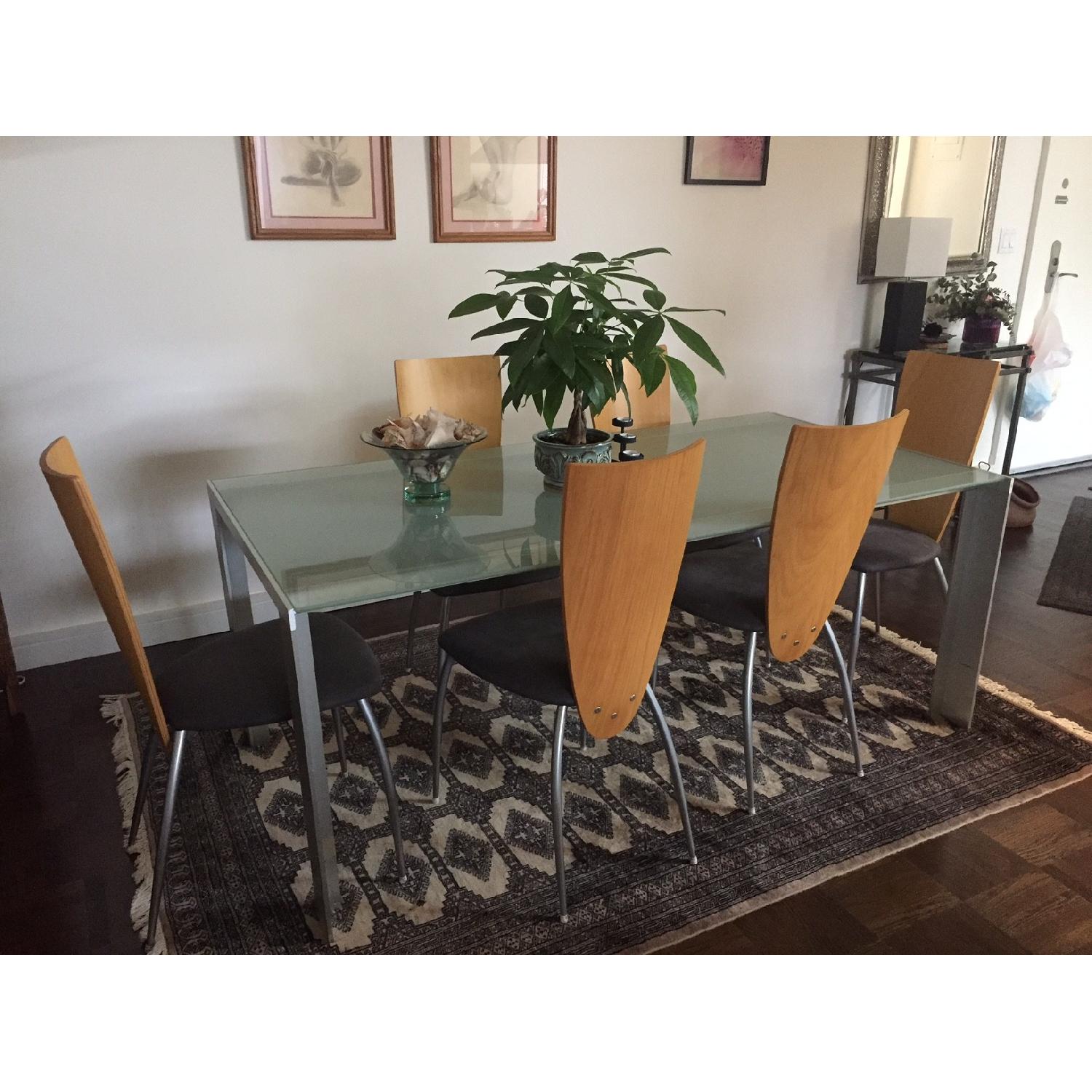 Modern Frosted Glass Top Dining Table w/ 6 Chairs - image-1