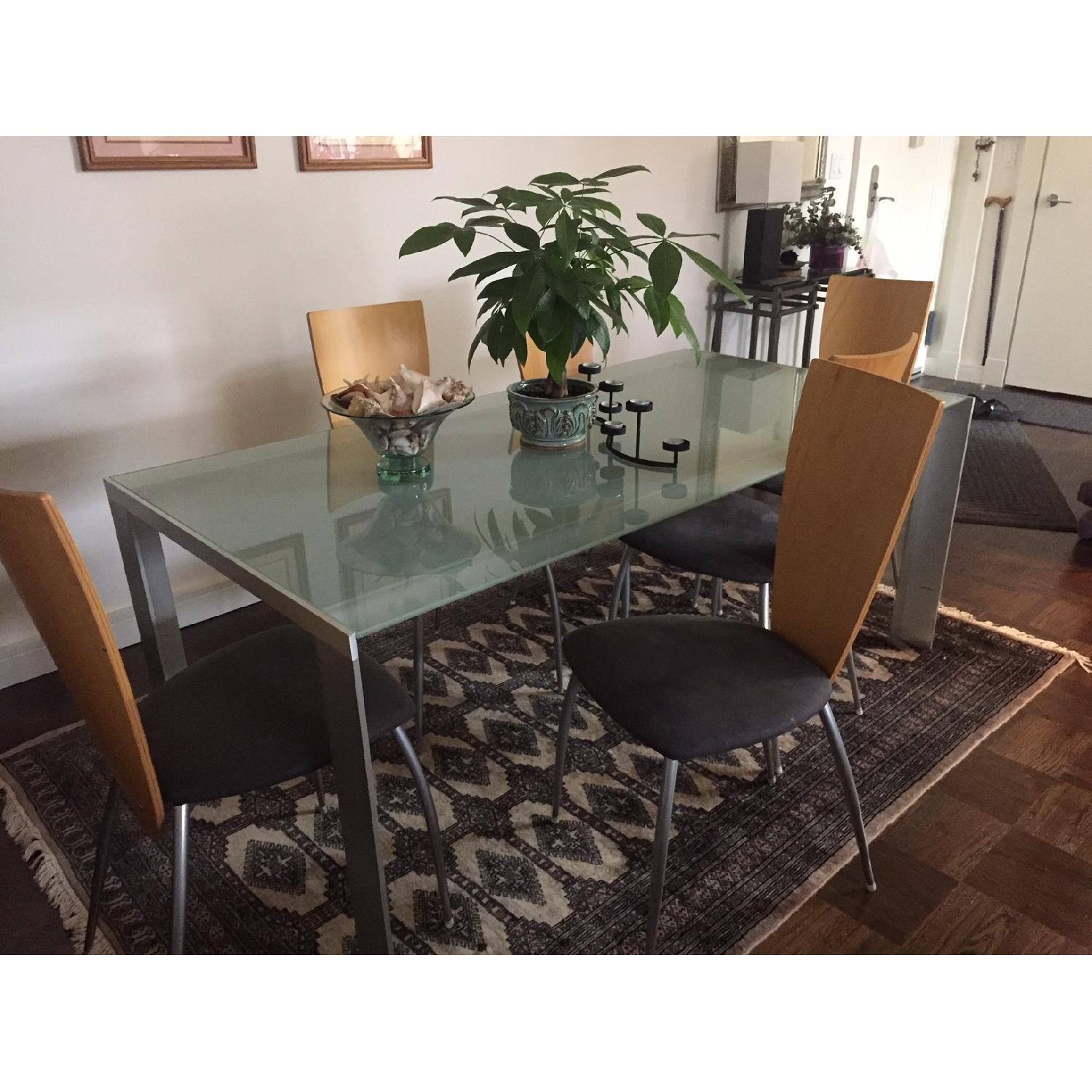 Modern Frosted Glass Top Dining Table w/ 6 Chairs - image-5