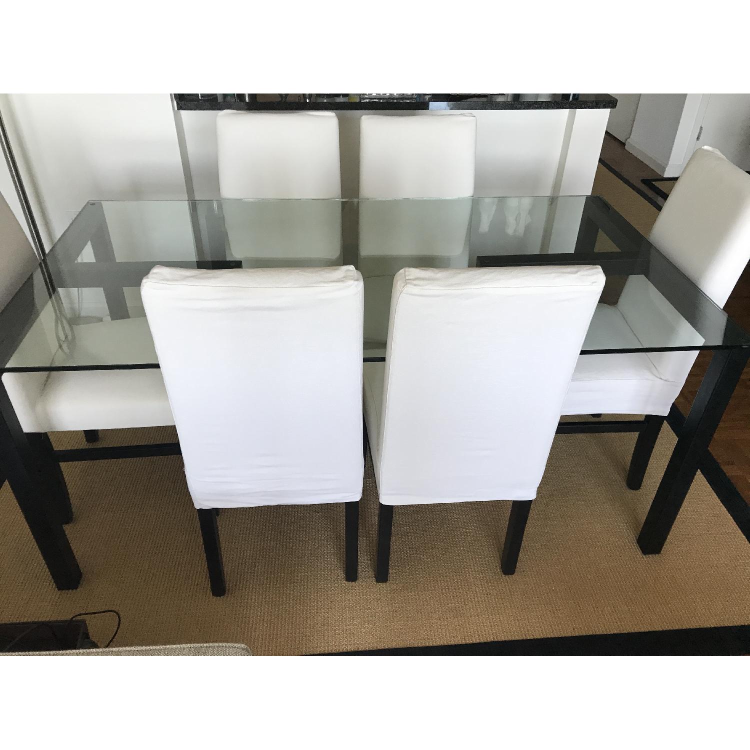 Crate & Barrel Glass Top Dining Table w/ 6 Chairs - image-2