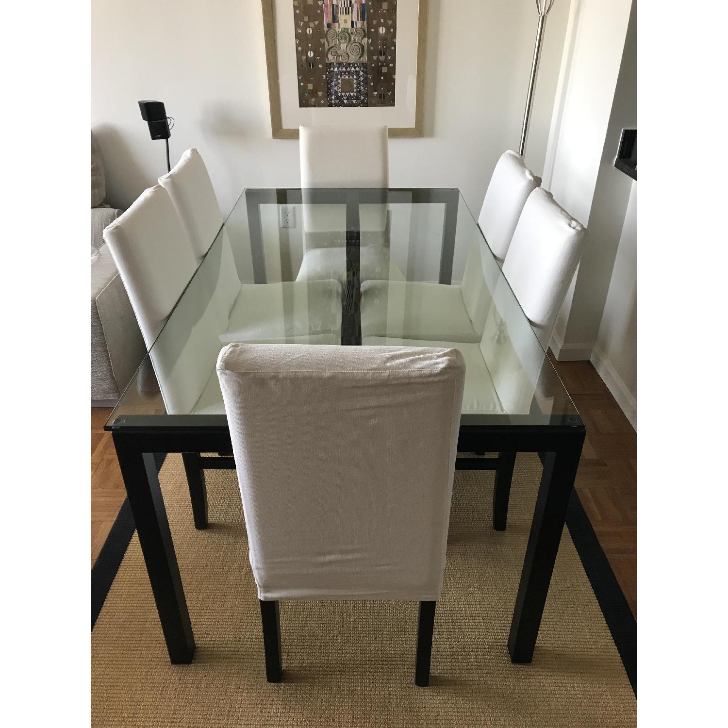 Crate & Barrel Glass Top Dining Table w/ 6 Chairs - image-3