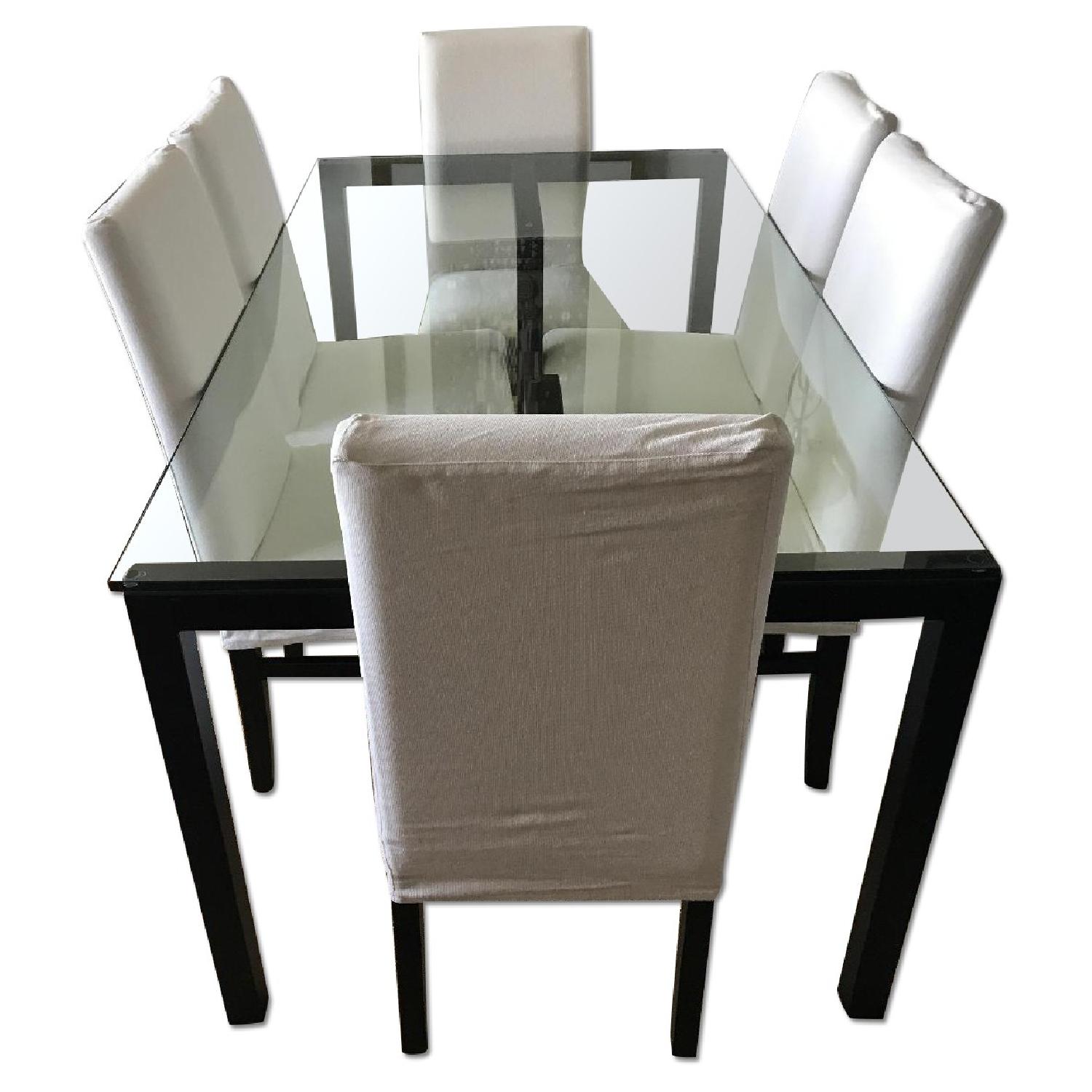 Crate & Barrel Glass Top Dining Table w/ 6 Chairs - image-0