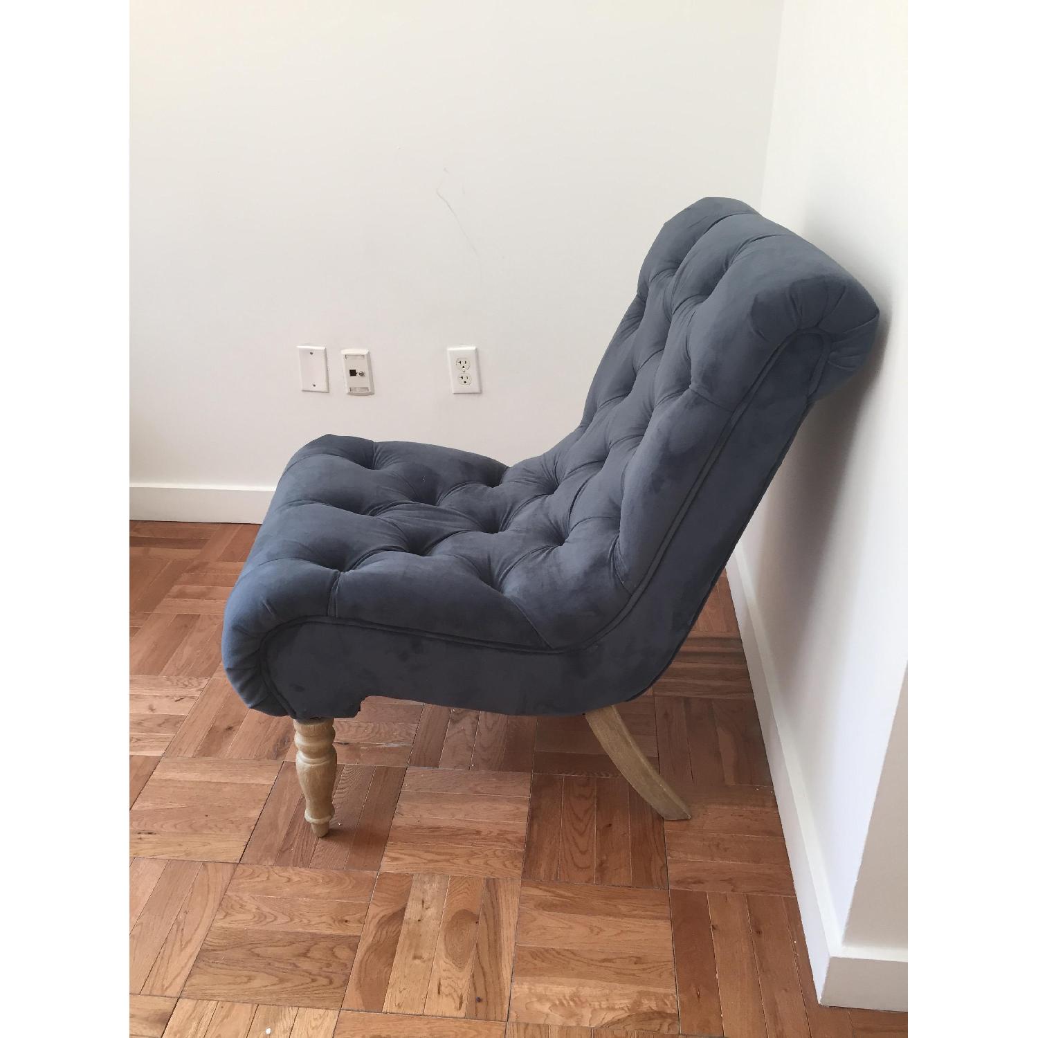 Antique Blue Tufted Slipper Accent Chair - image-1