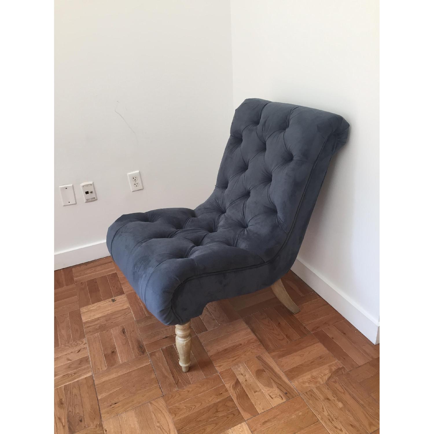 Antique Blue Tufted Slipper Accent Chair - image-2