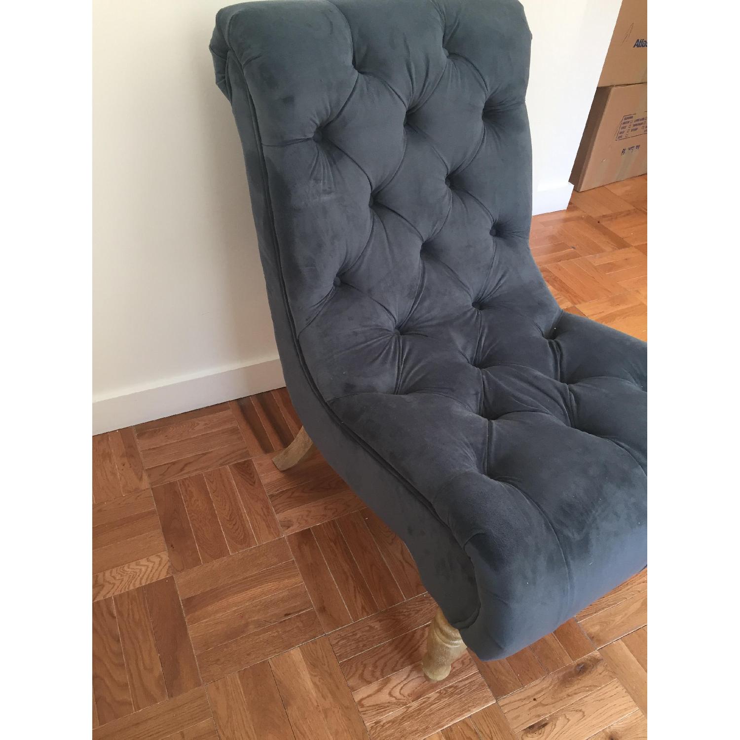Antique Blue Tufted Slipper Accent Chair - image-3