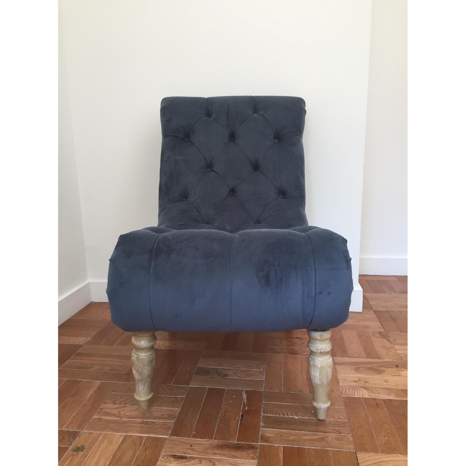 Antique Blue Tufted Slipper Accent Chair - image-5