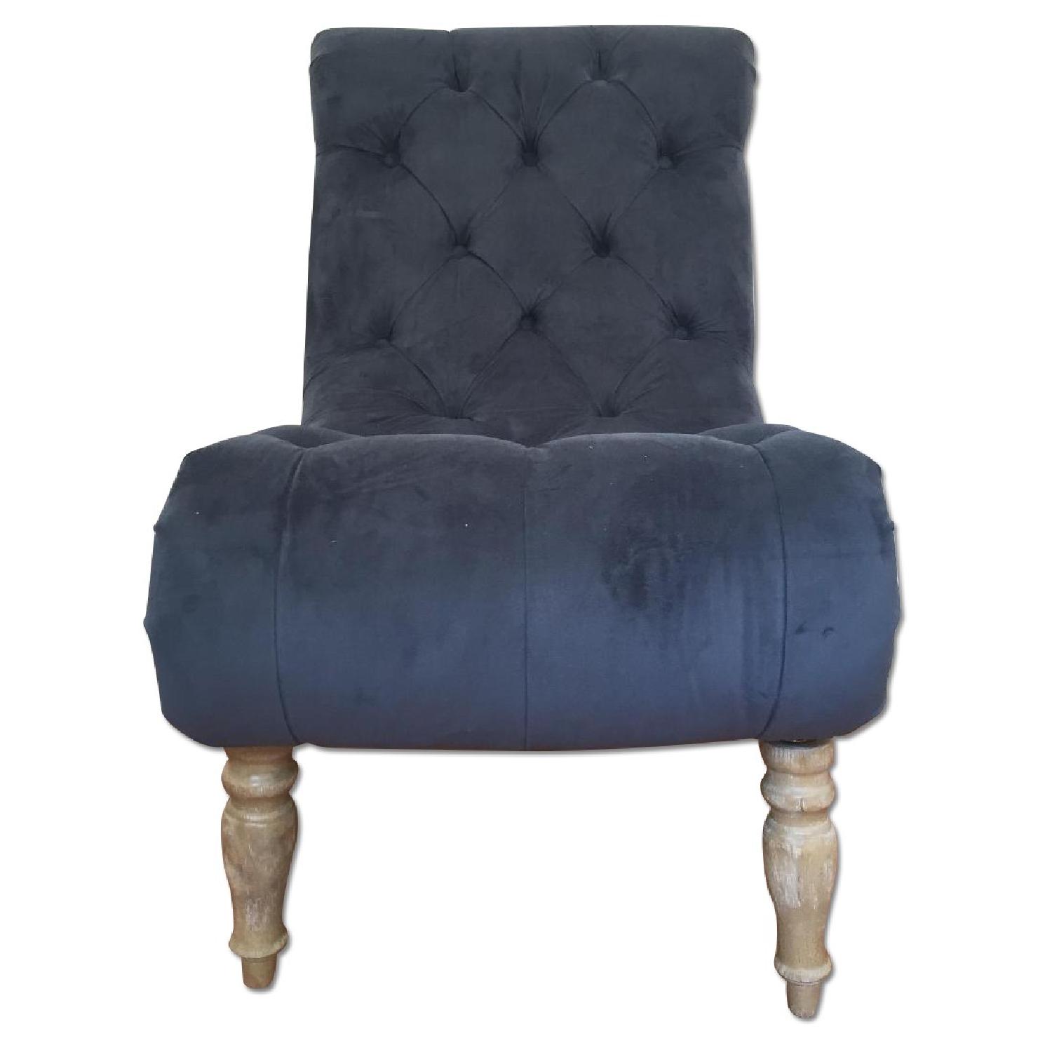 Antique Blue Tufted Slipper Accent Chair