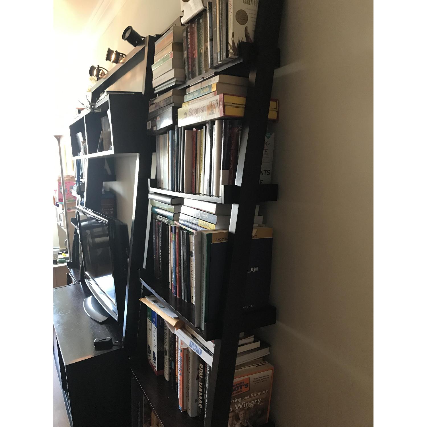 Crate & Barrel Leaning Bookcases w/ Media Stand - image-2