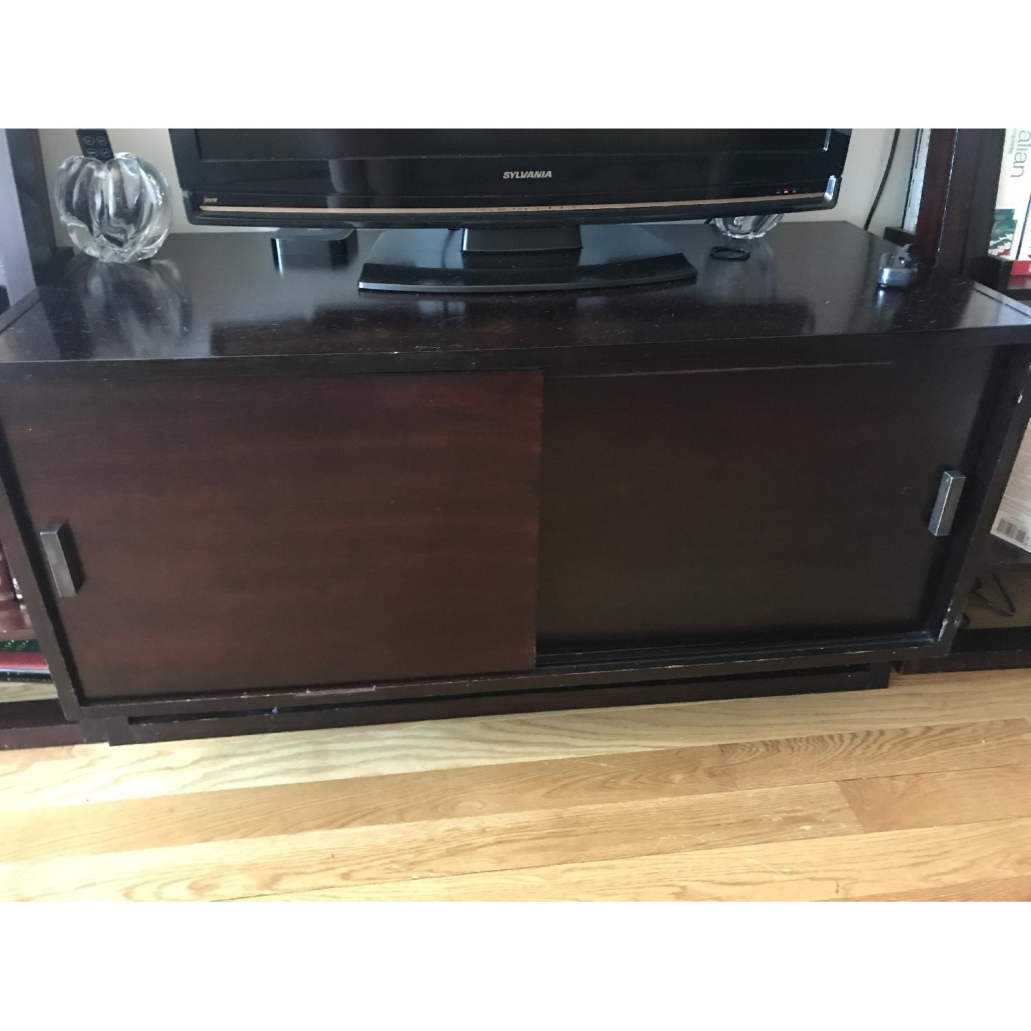 Crate & Barrel Leaning Bookcases w/ Media Stand - image-3
