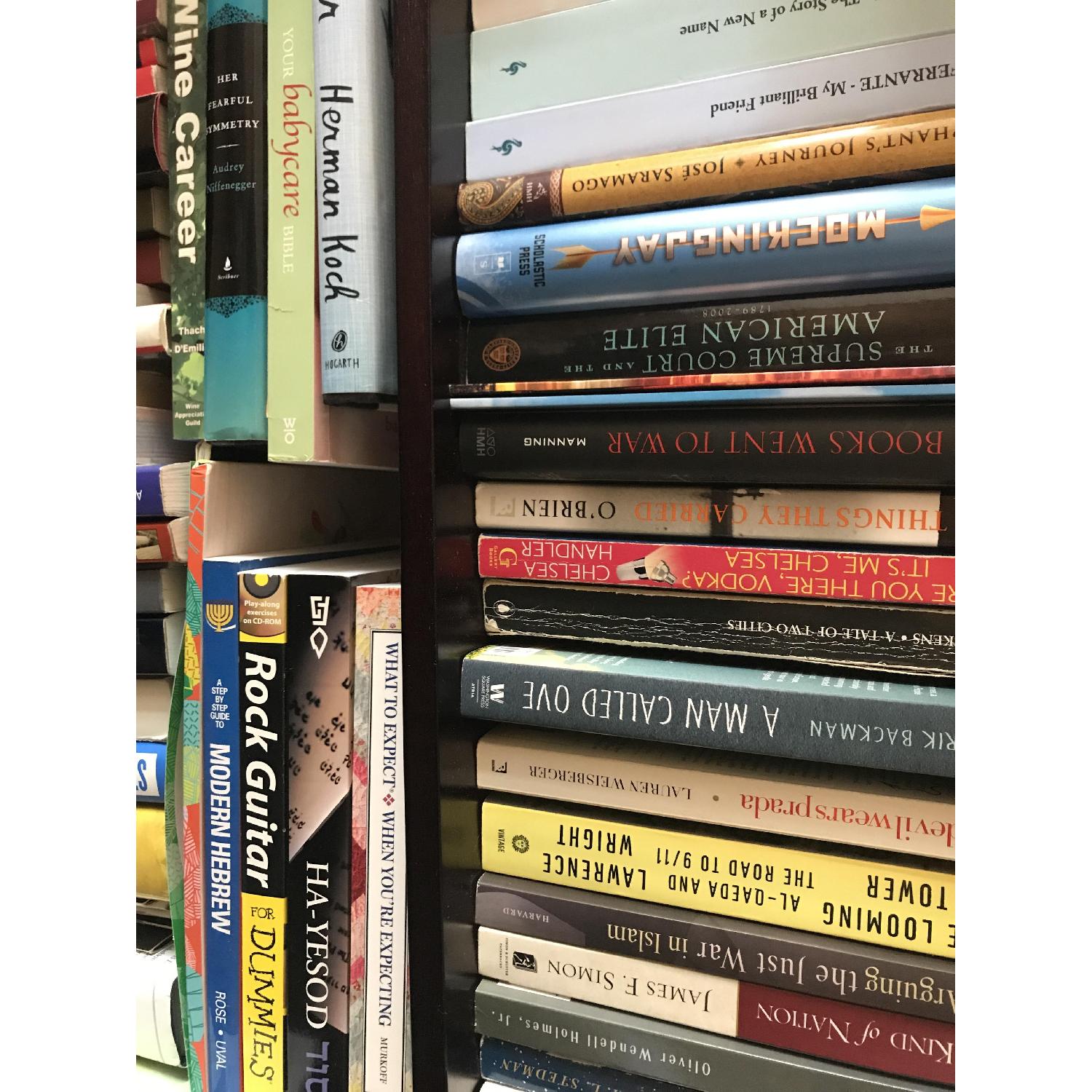 Crate & Barrel Leaning Bookcases w/ Media Stand - image-4