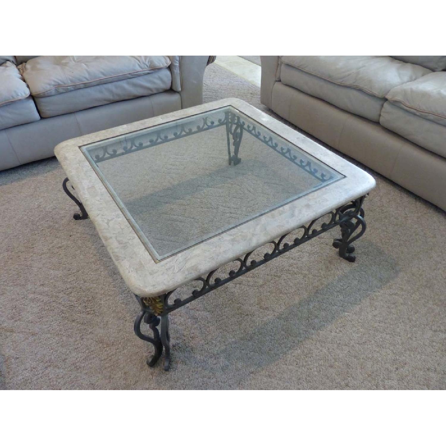 Wrought Iron & Glass Coffee Table + 2 End Tables + Console - image-1