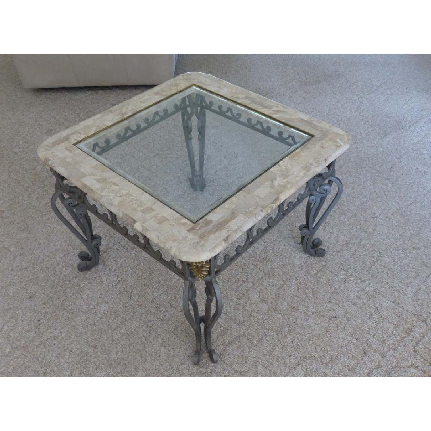 Wrought Iron & Glass Coffee Table + 2 End Tables + Console - image-4