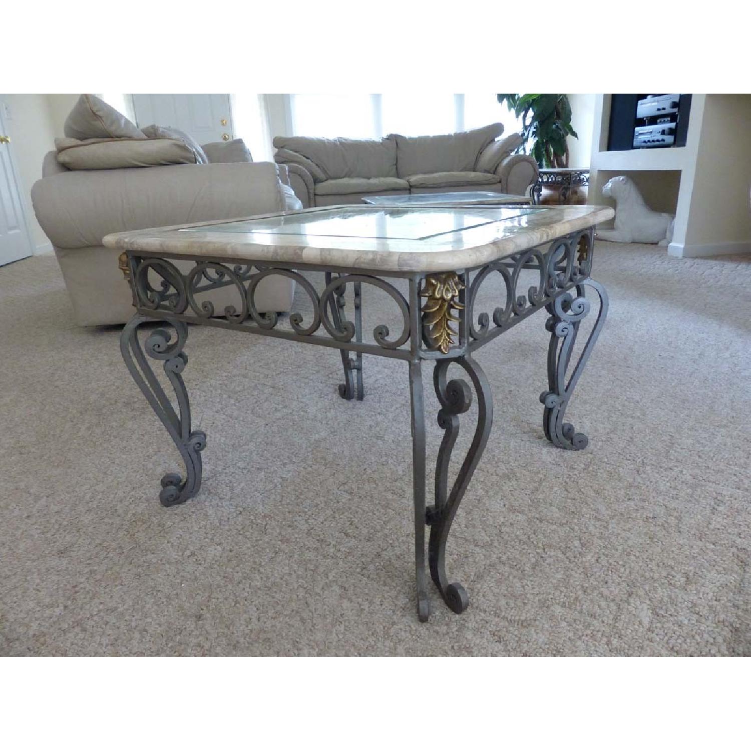 Wrought Iron & Glass Coffee Table + 2 End Tables + Console - image-5