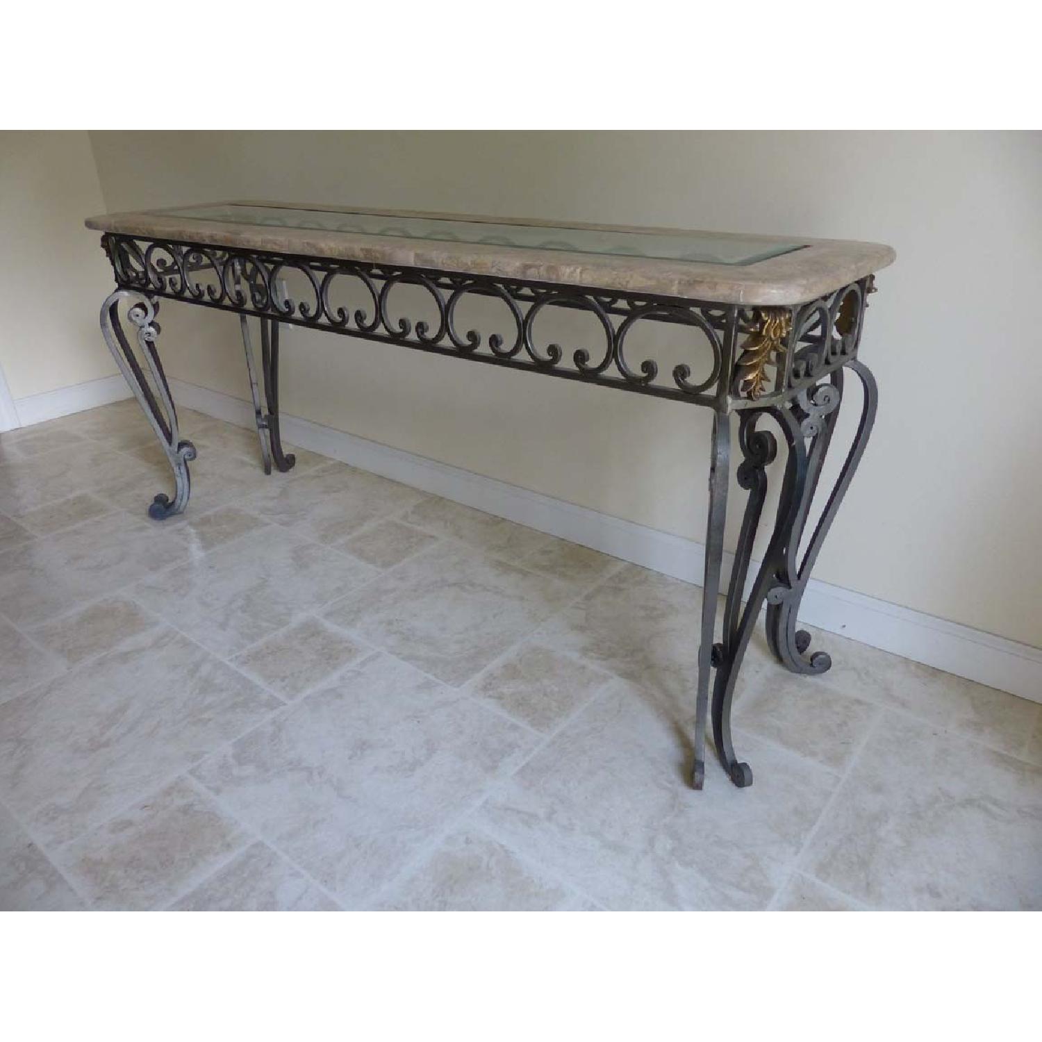 Wrought Iron & Glass Coffee Table + 2 End Tables + Console - image-6