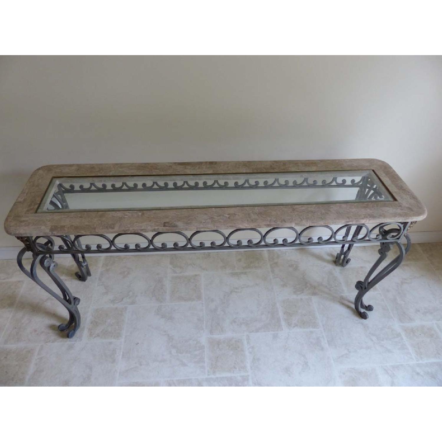Wrought Iron & Glass Coffee Table + 2 End Tables + Console - image-7