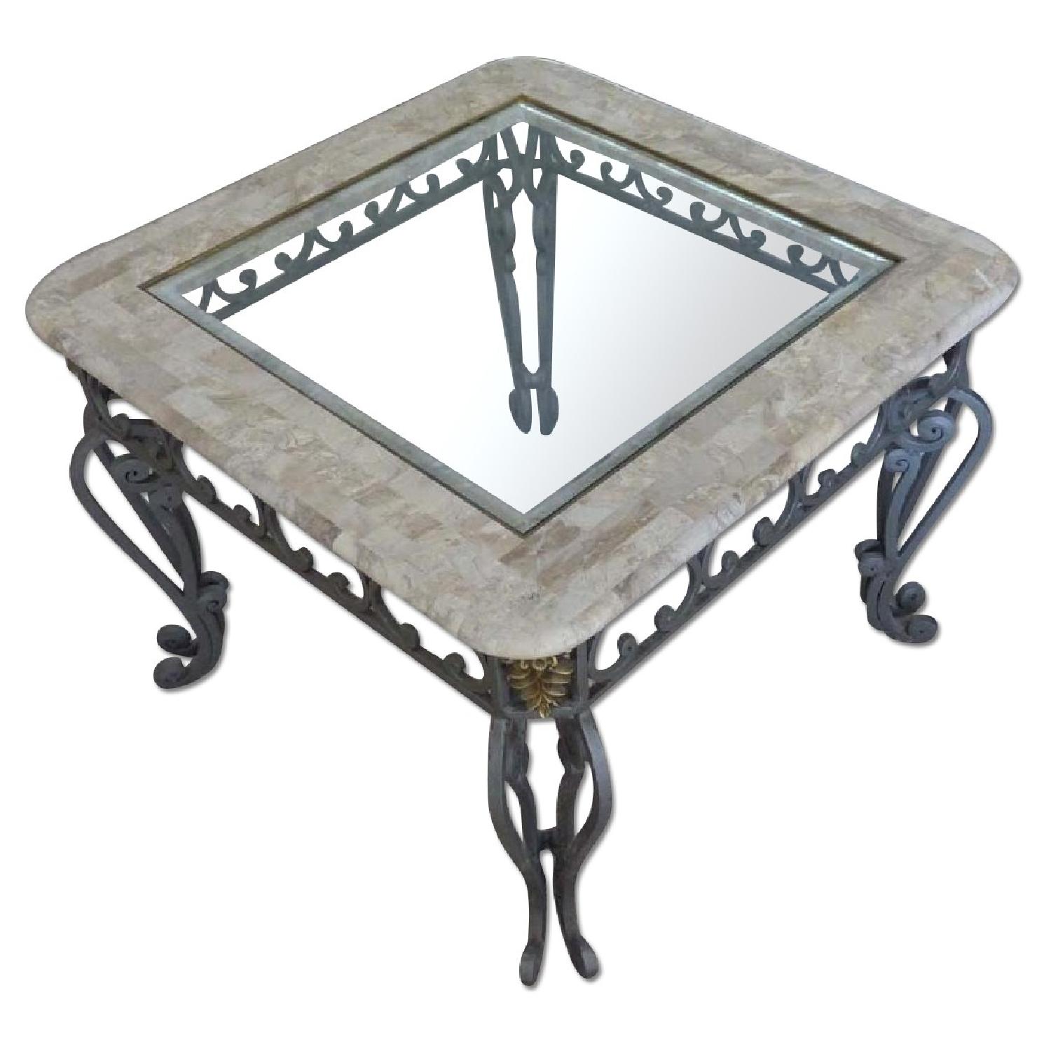 Wrought Iron & Glass Coffee Table + 2 End Tables + Console - image-9