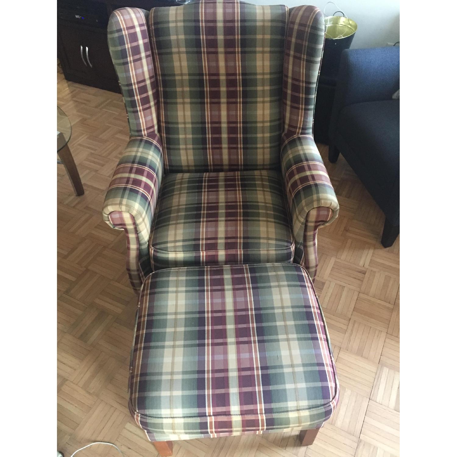 Ikea Plaid Wingback Chair & Ottoman - image-1