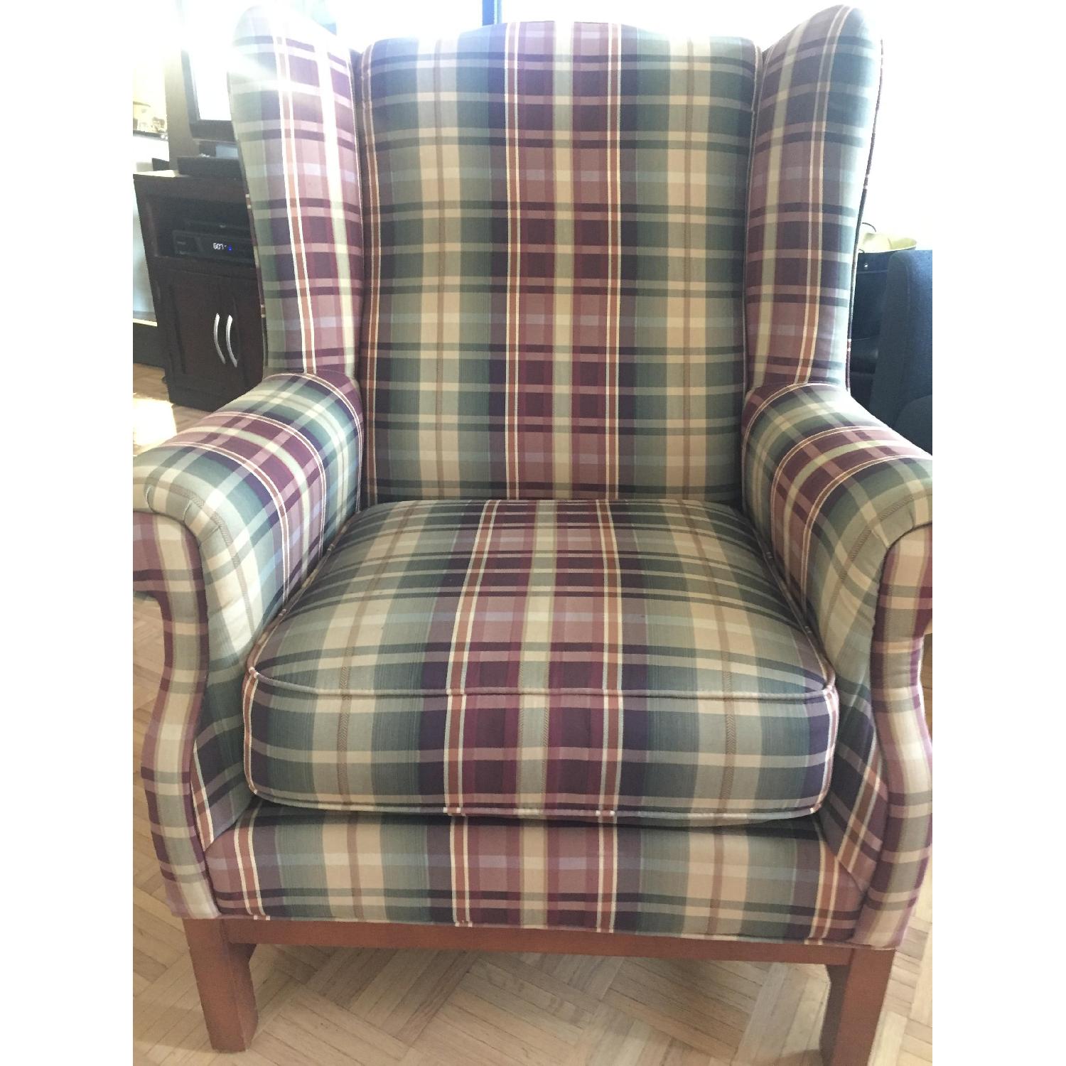 Ikea Plaid Wingback Chair & Ottoman - image-4