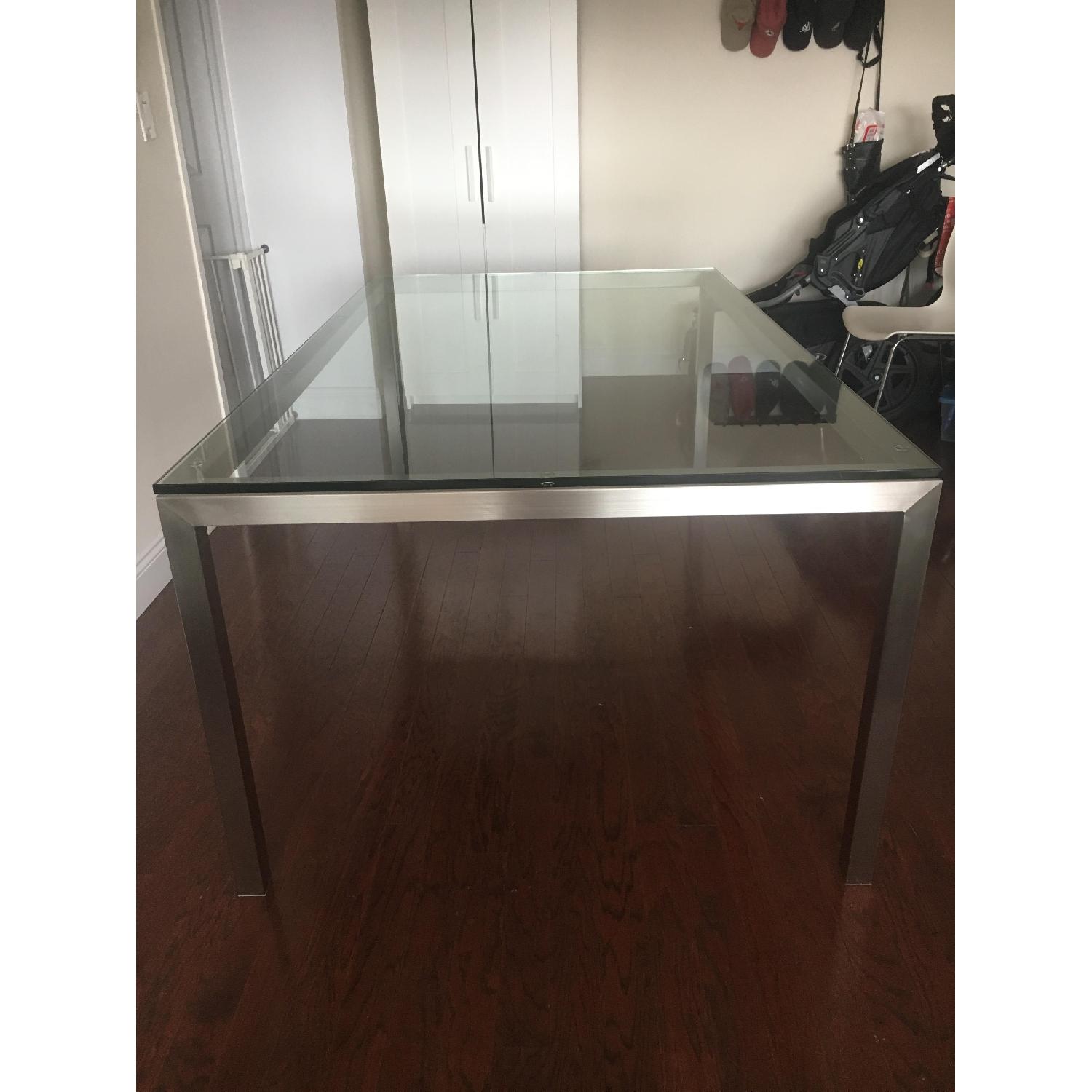 Crate & Barrel Parsons Clear Glass Top & Stainless Steel Base Dining Table - image-2