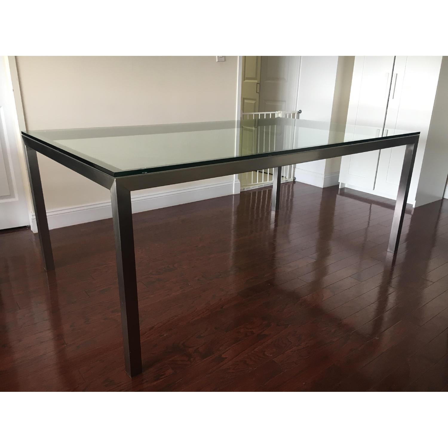 Crate & Barrel Parsons Clear Glass Top & Stainless Steel Base Dining Table - image-3