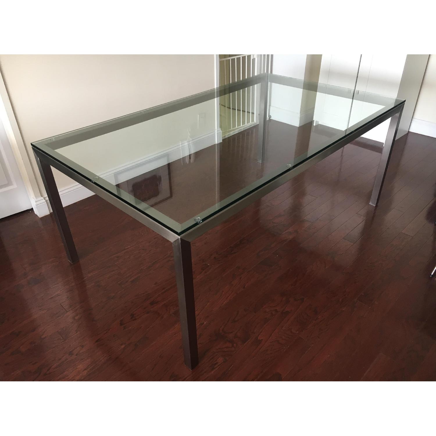 Crate & Barrel Parsons Clear Glass Top & Stainless Steel Base Dining Table - image-5