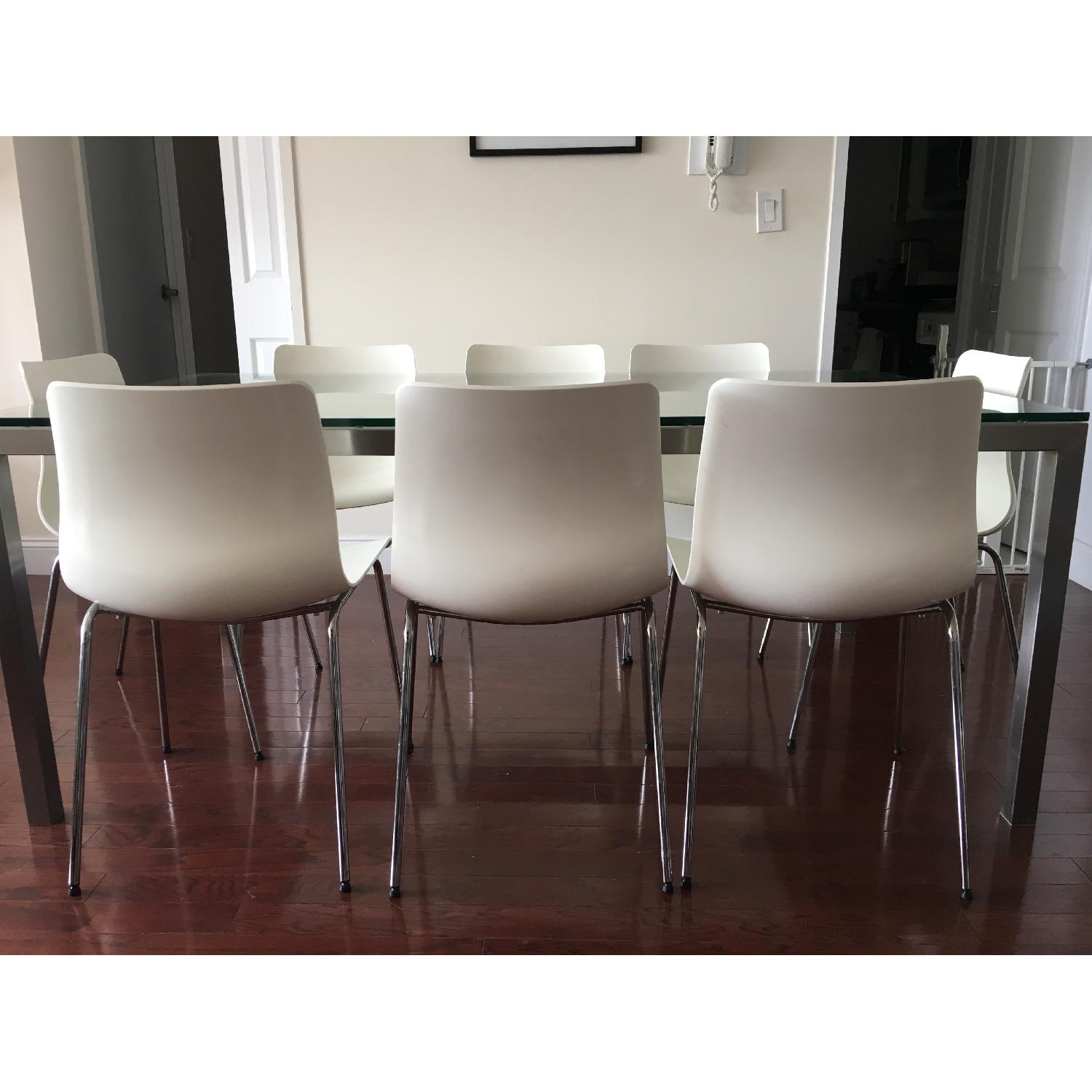 Crate & Barrel Parsons Clear Glass Top & Stainless Steel Base Dining Table - image-6