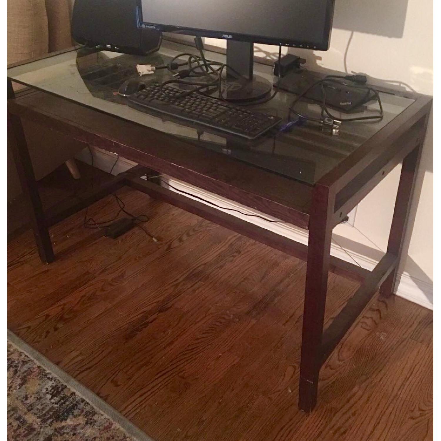 West Elm Glass-Top Wooden Desk - image-1