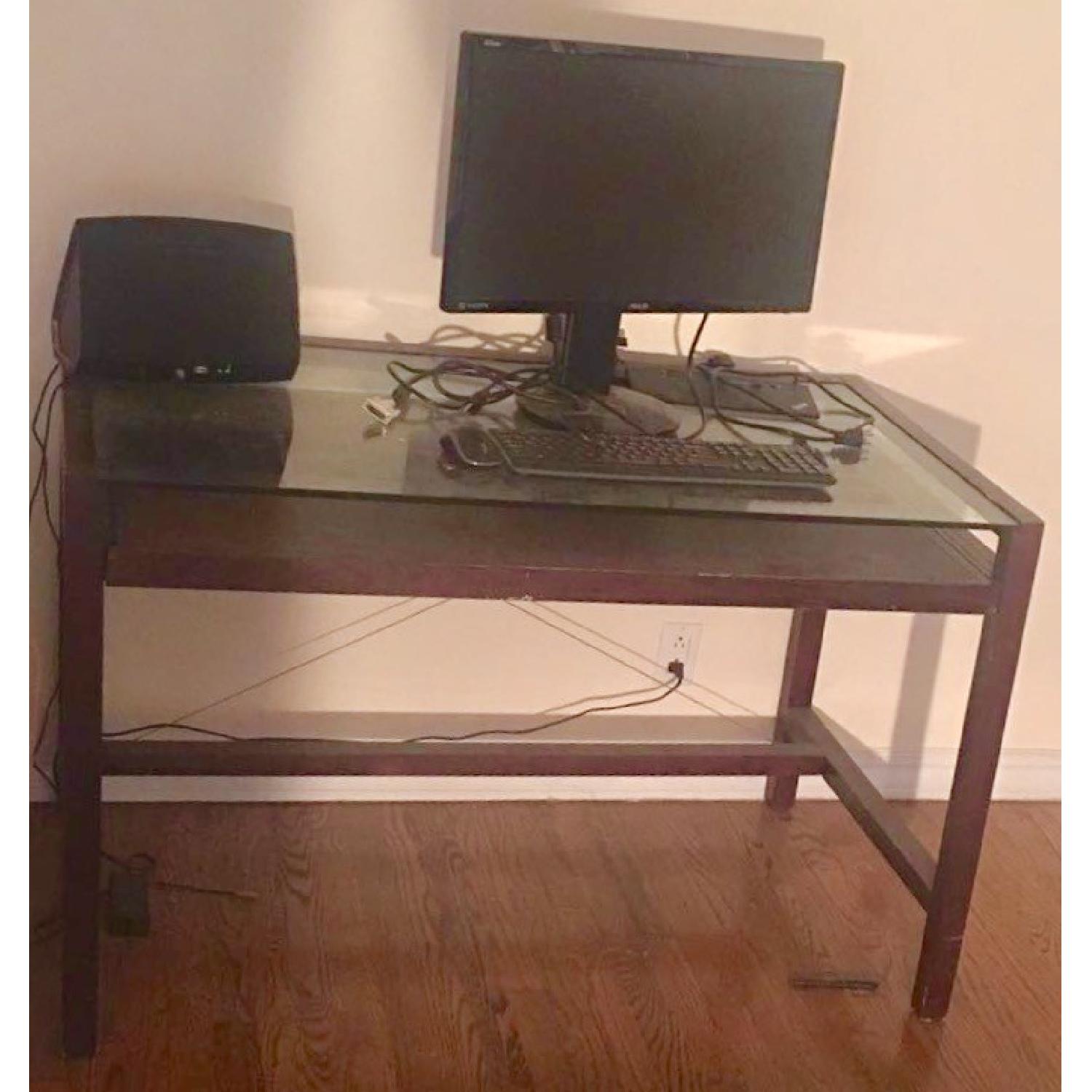 West Elm Glass-Top Wooden Desk - image-2