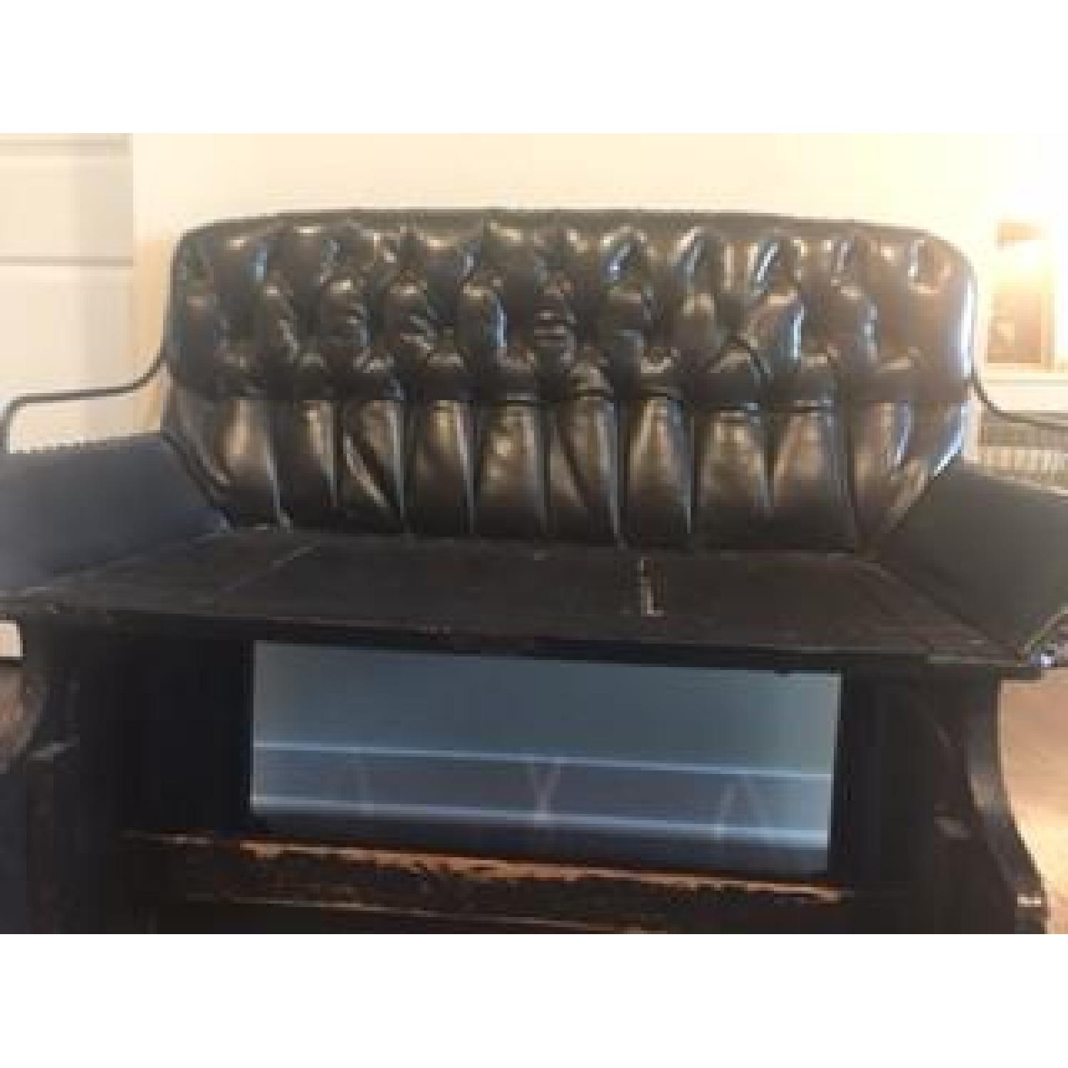 Black Leather Nail Head Buggy Seat Bench - image-1