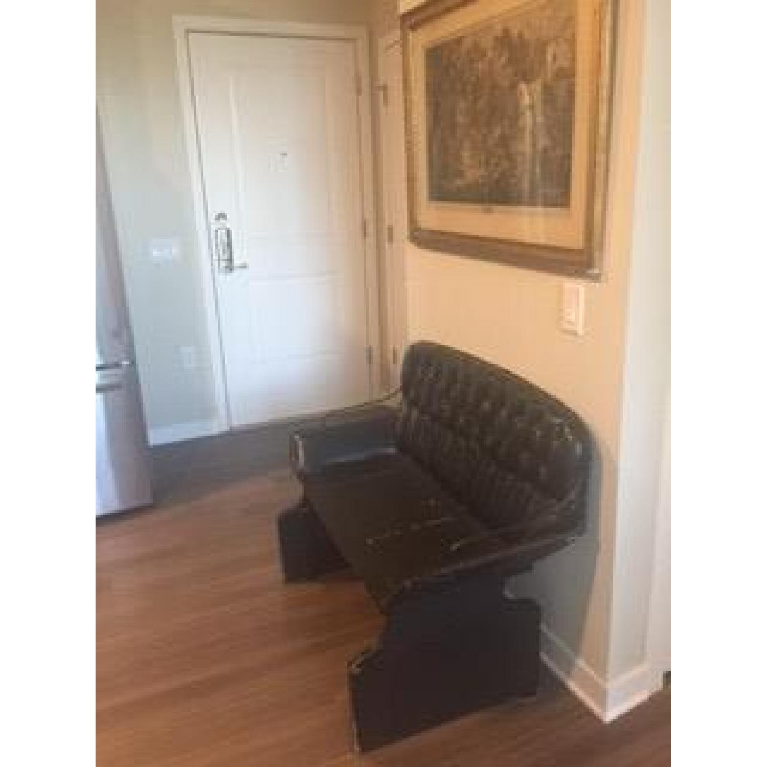 Black Leather Nail Head Buggy Seat Bench - image-2