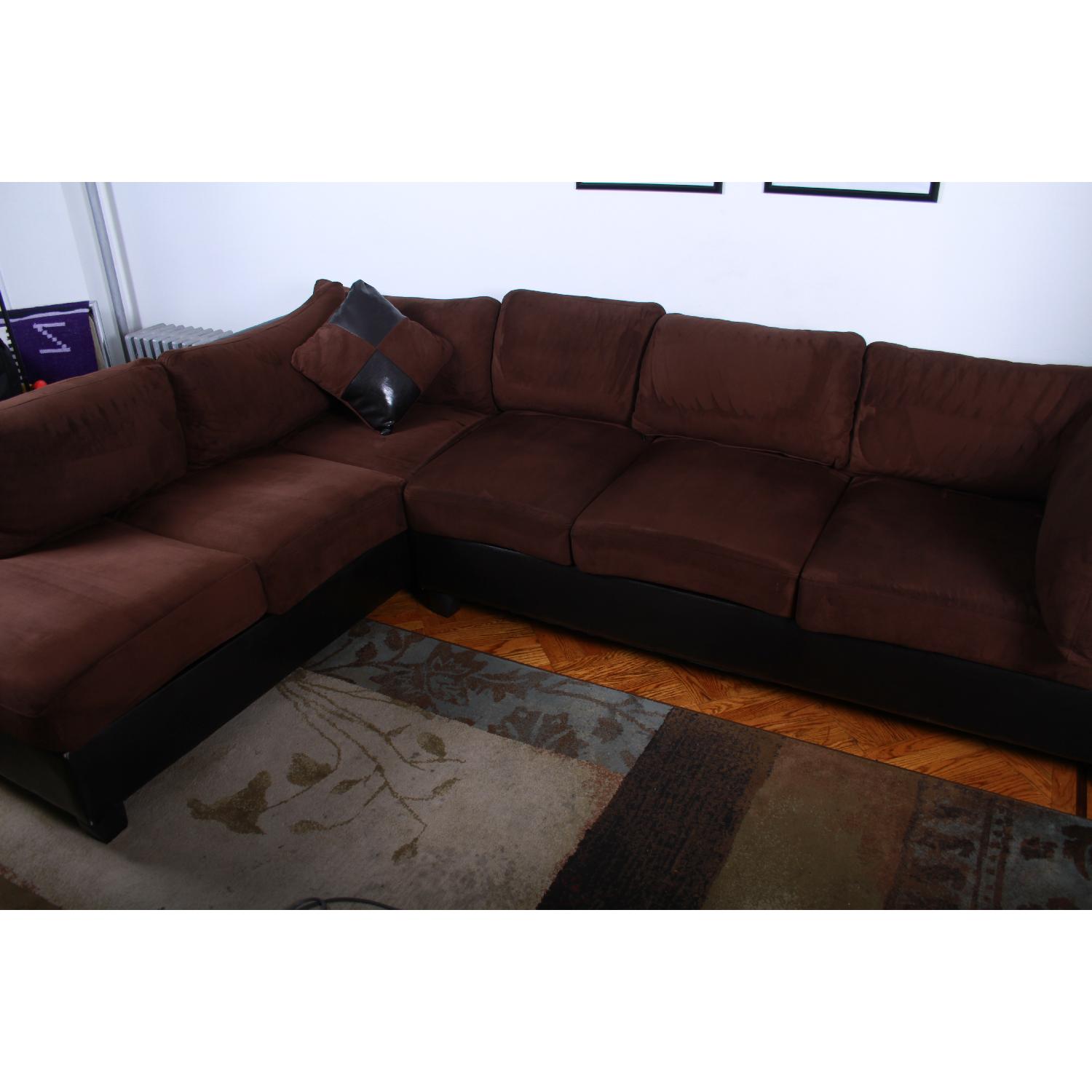 Faux Leather & Microsuede Sectional Sofa w/ Chaise - image-1