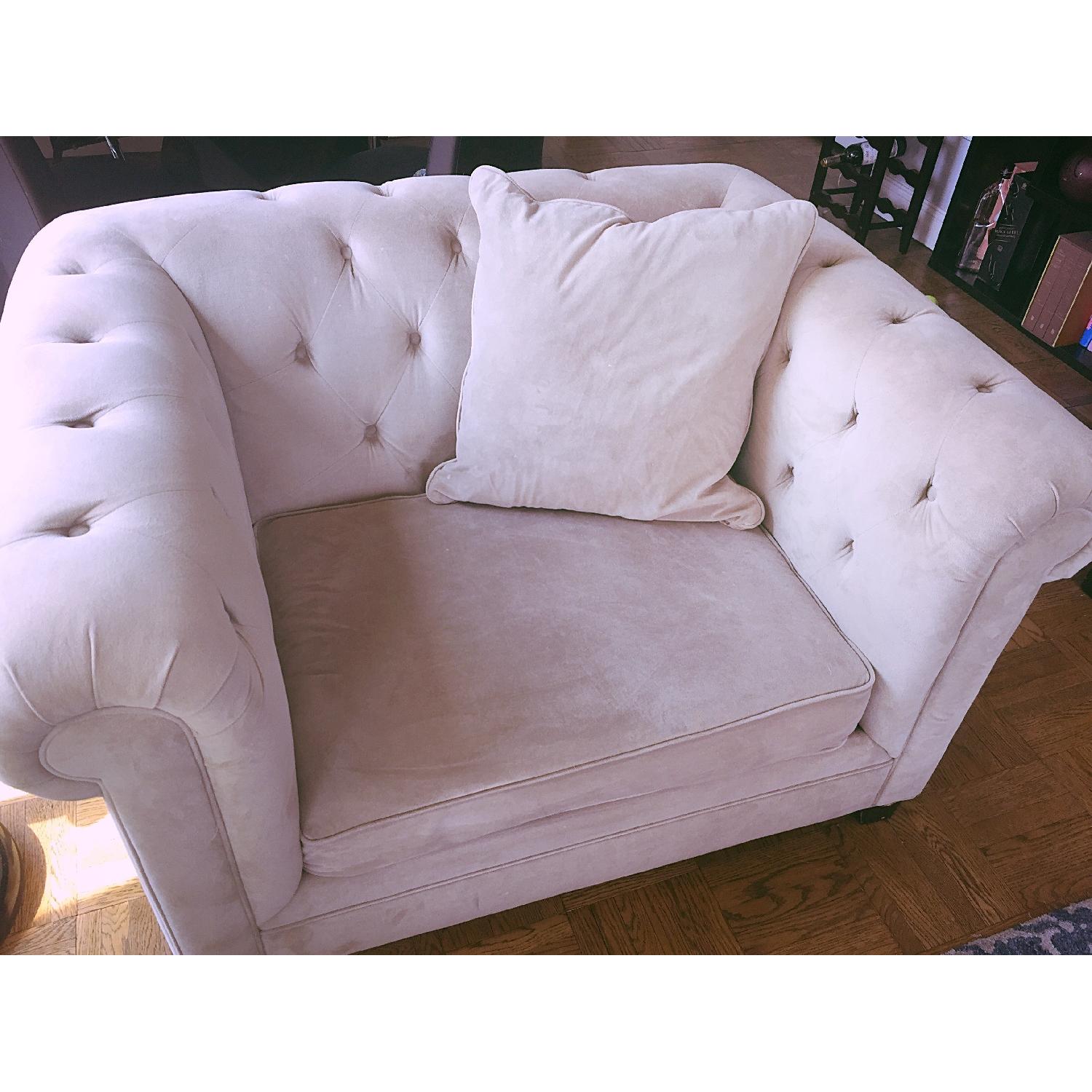 Martha Stewart Velvet Tufted Sofa + 2 Armchairs - image-1