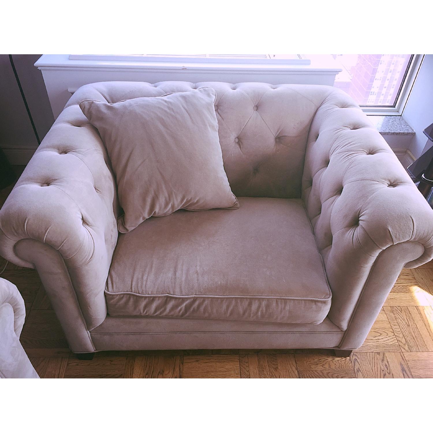 Martha Stewart Velvet Tufted Sofa + 2 Armchairs - image-4