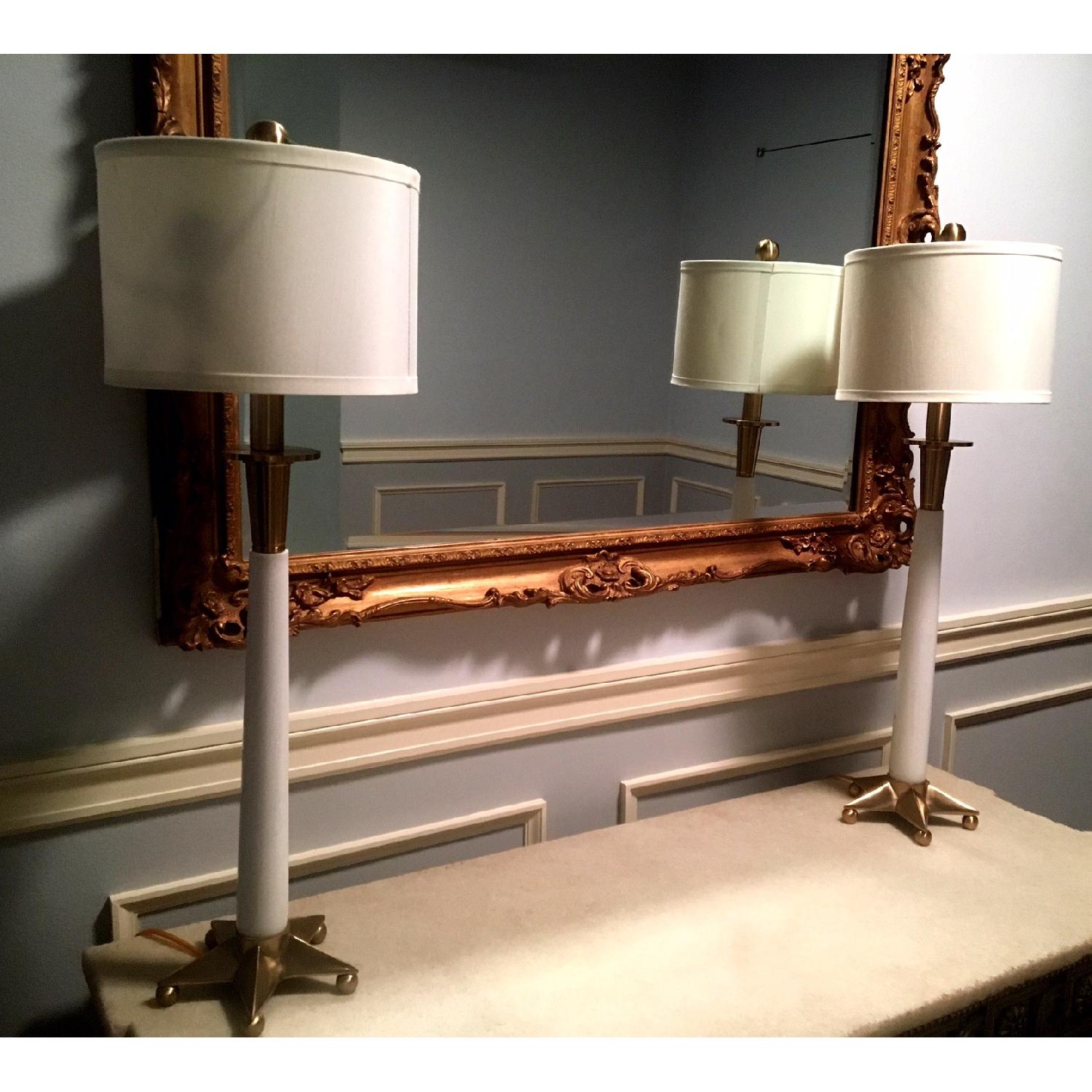 Currey and Co. Brass & White Stone Table Lamps - image-1