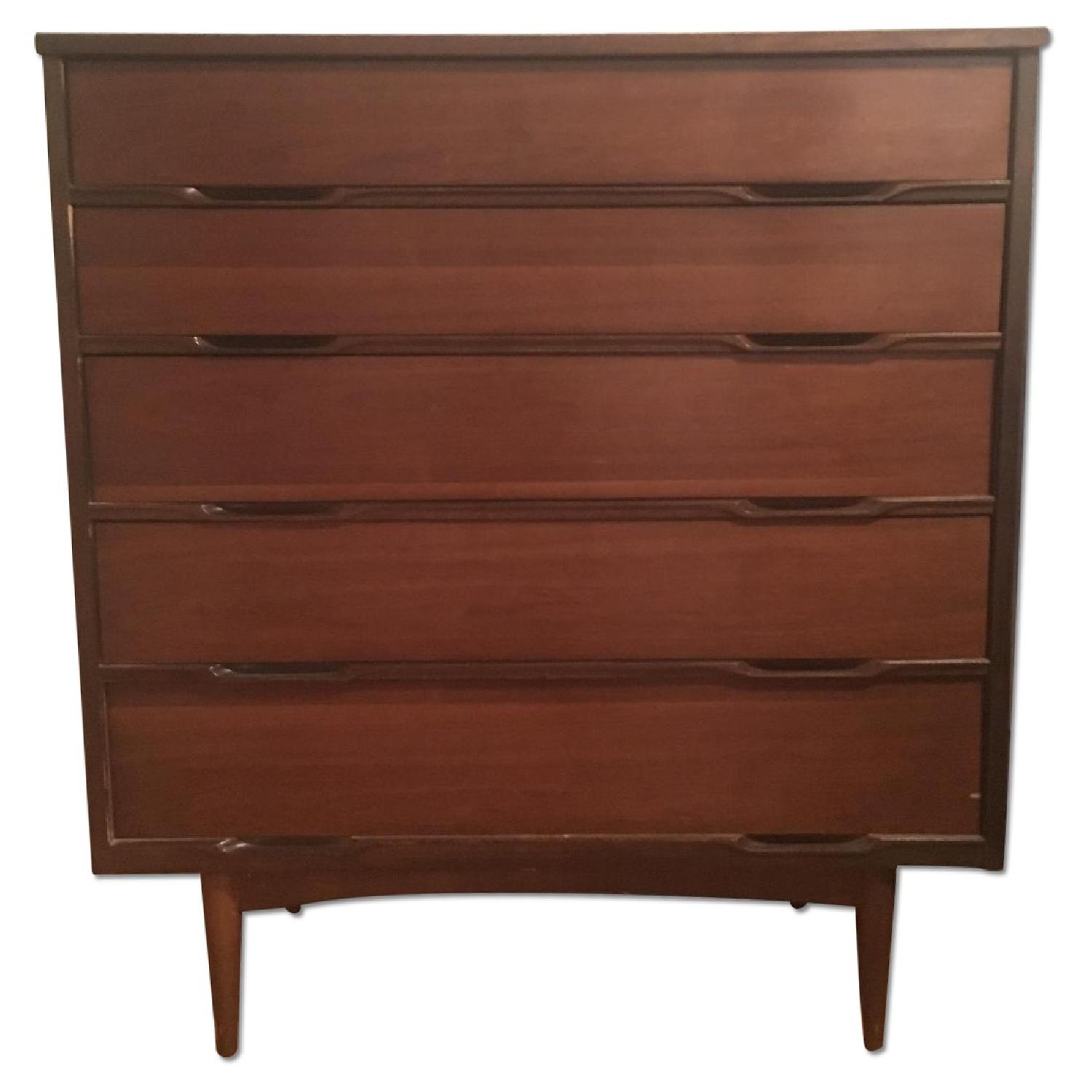 Vintage Mid Century Modern Tall Chestnut Dresser - image-0