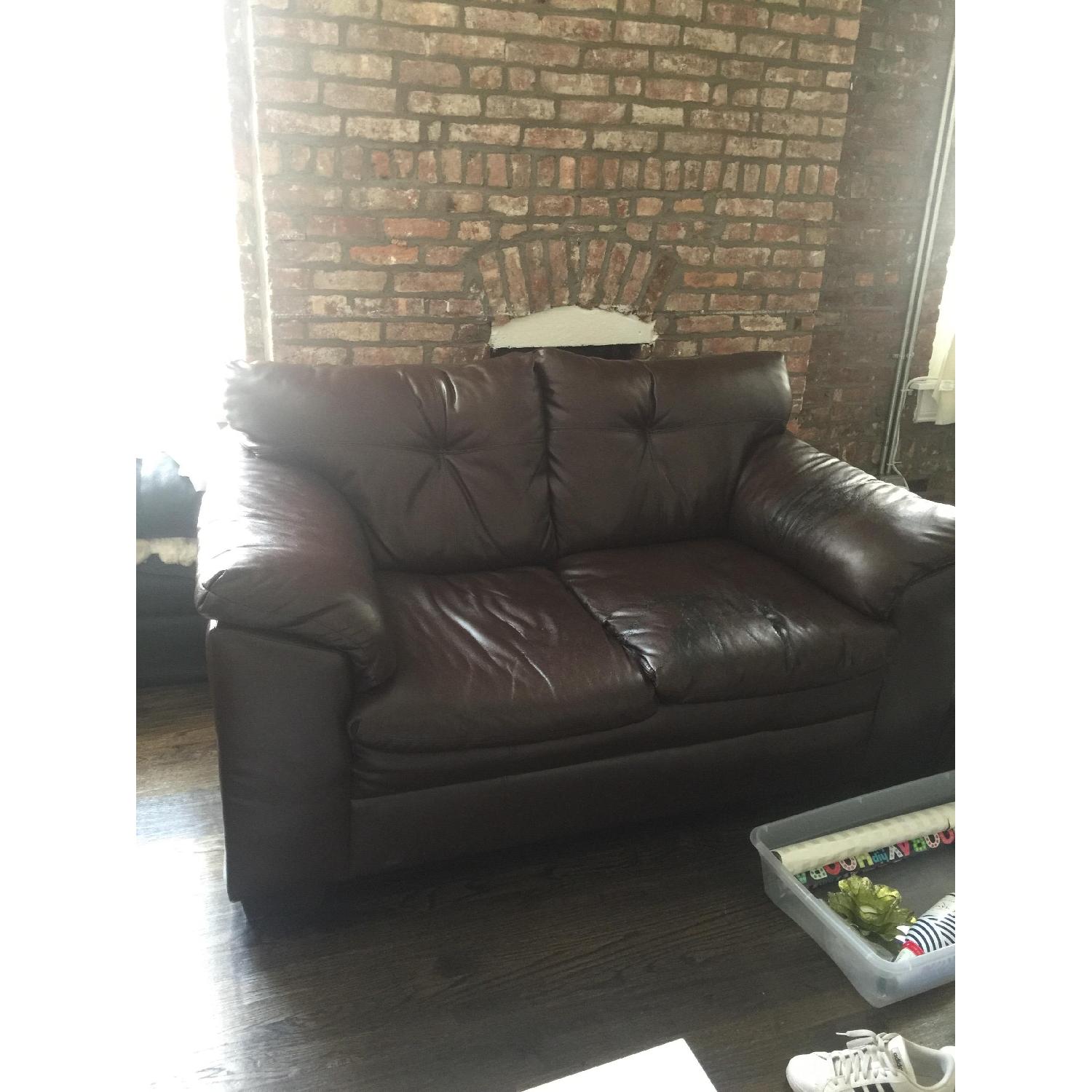 Brown Leather Loveseat - image-1