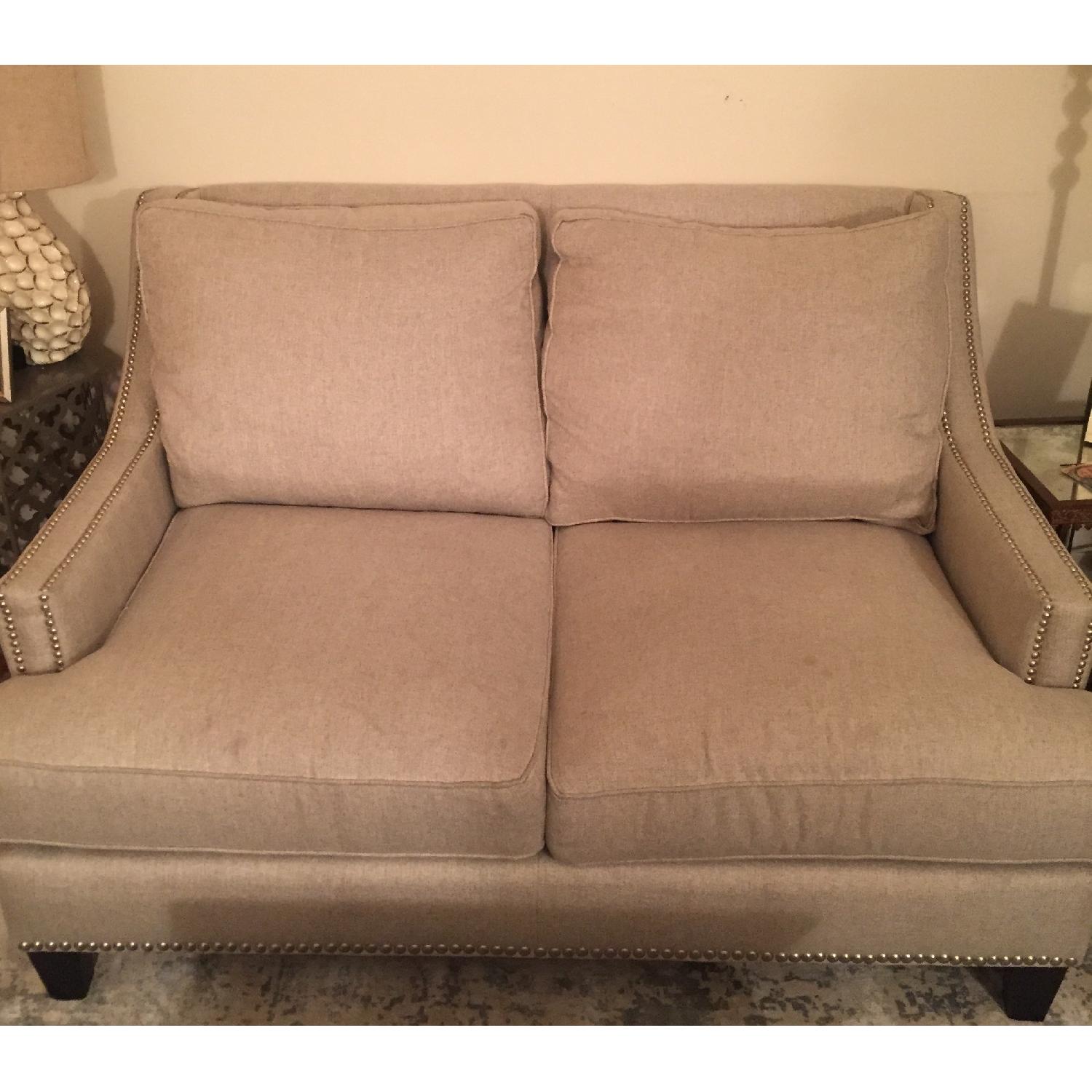 Jennifer Convertibles Light Grey Studded Loveseat - image-1