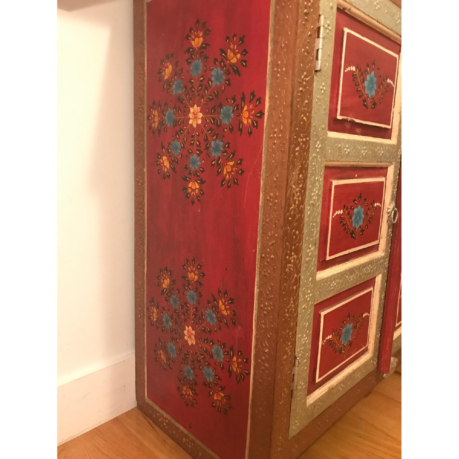 Hand Painted Floral Carved Wood Indian Cabinet - image-2
